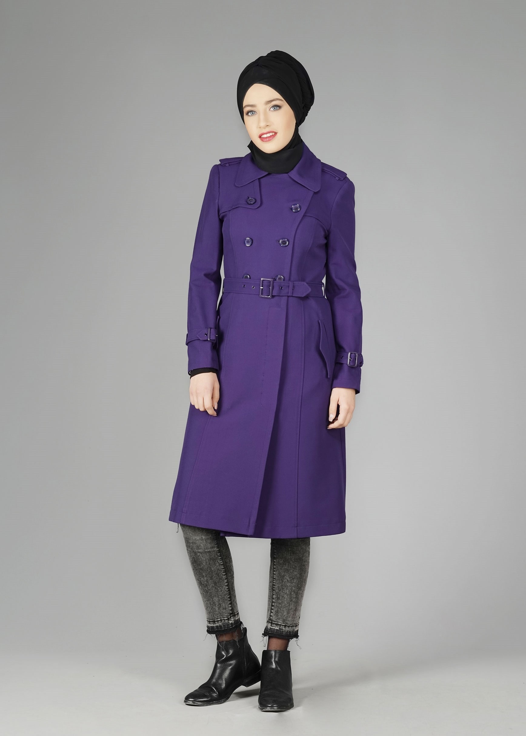 Tesettür giyim LACİVERT 1901 TRENÇKOT