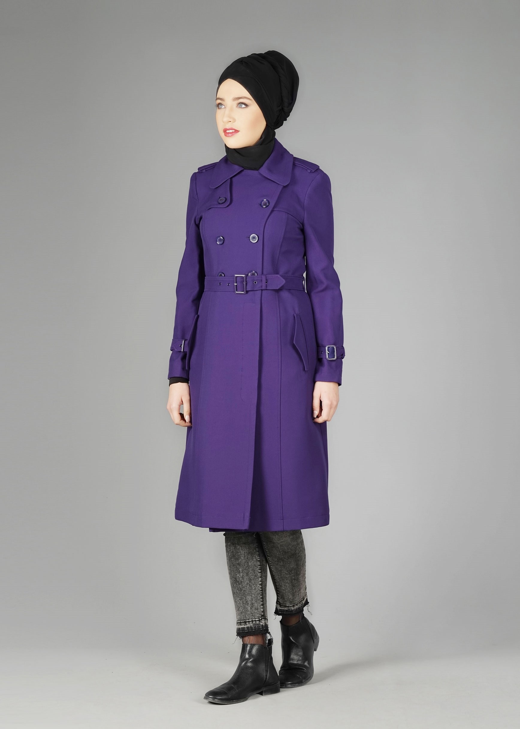 Tesettür giyim LACİVERT 1901 TRENÇKOT