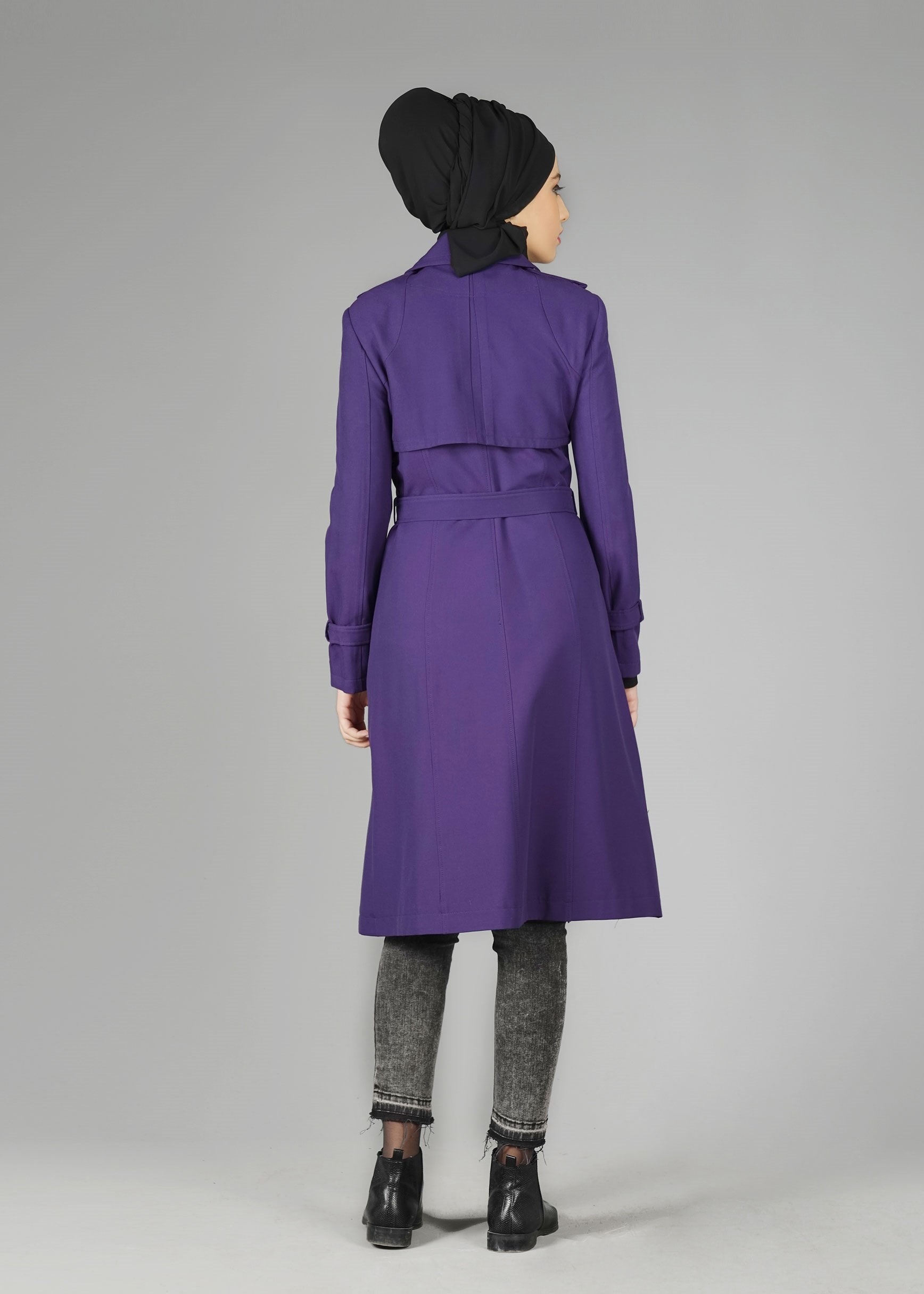 Tesettür giyim LACİVERT 1901 TRENÇKOT