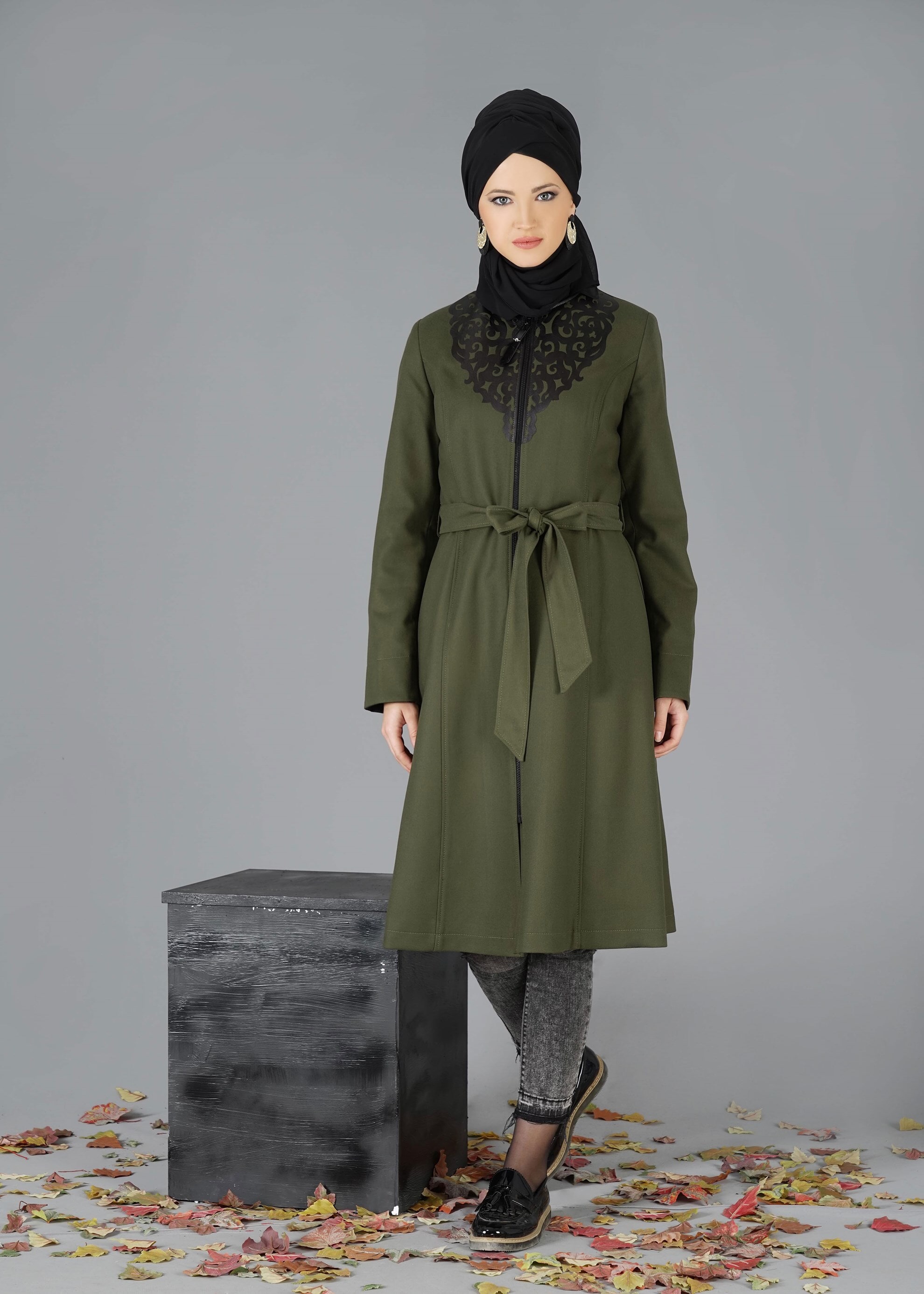 Tesettür giyim HAKİ 1902 TRENÇKOT