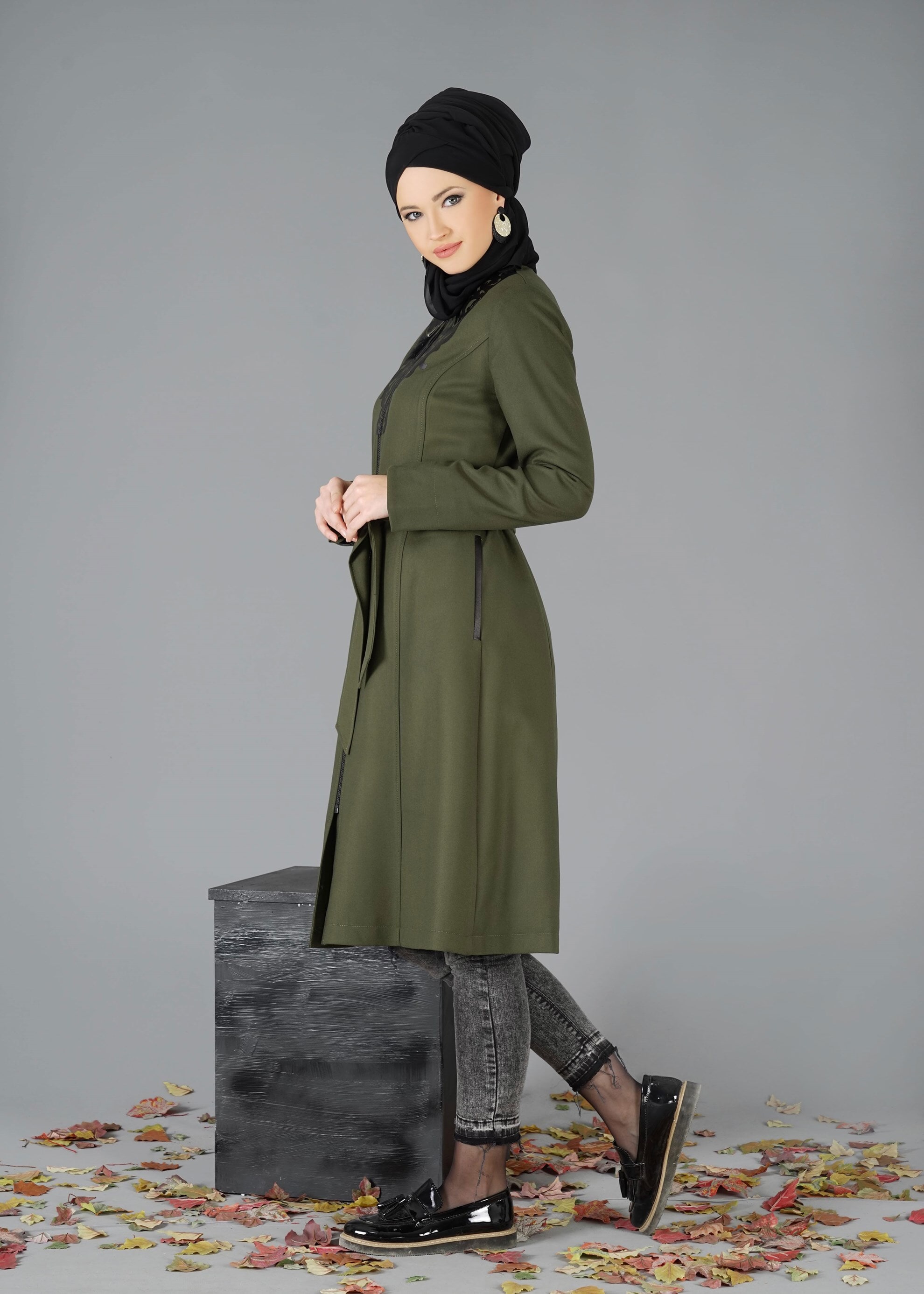 Tesettür giyim HAKİ 1902 TRENÇKOT