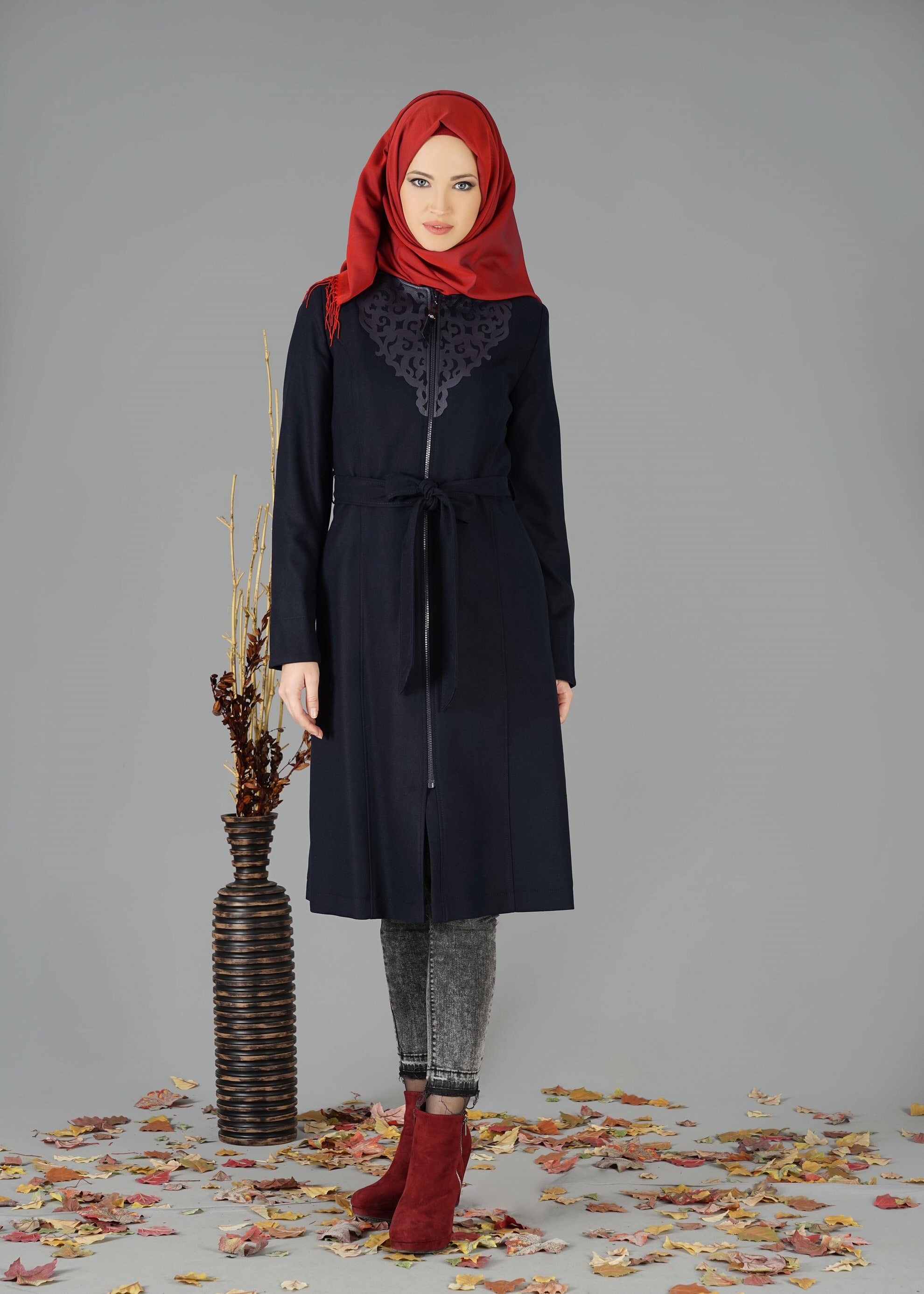 Tesettür giyim LACİVERT 1902 TRENÇKOT
