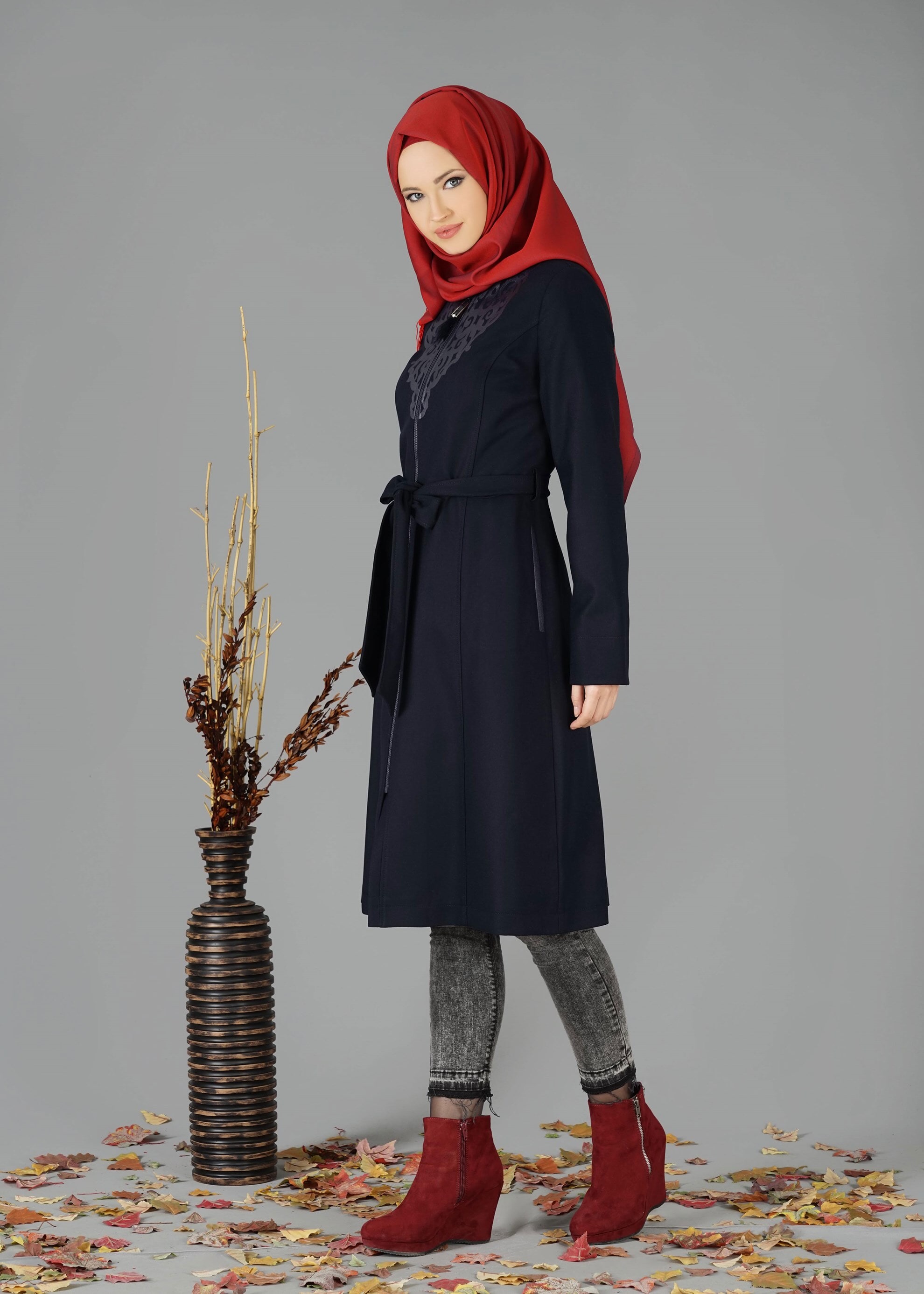 Tesettür giyim LACİVERT 1902 TRENÇKOT