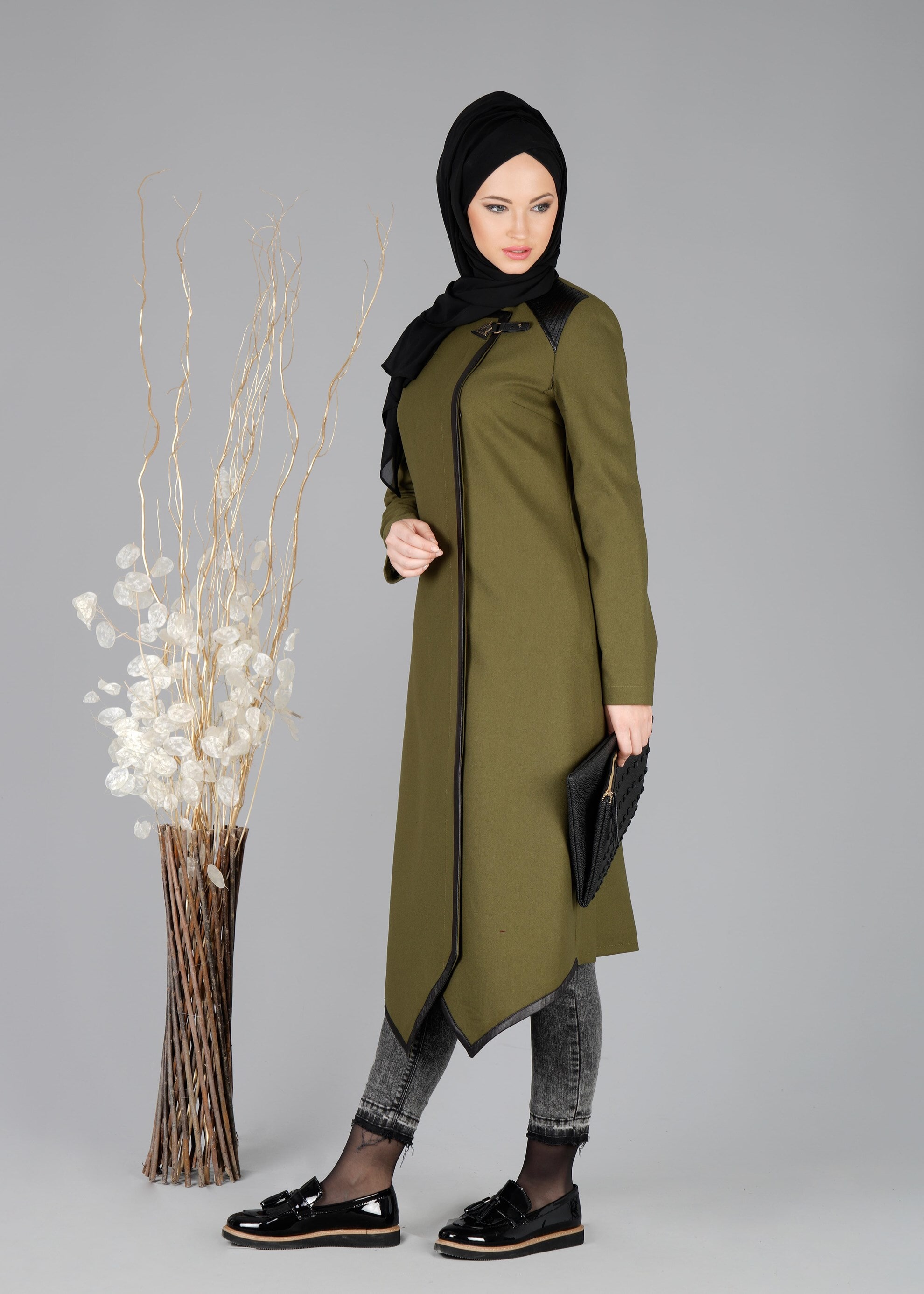 Tesettür giyim HAKİ 1913 TRENÇKOT