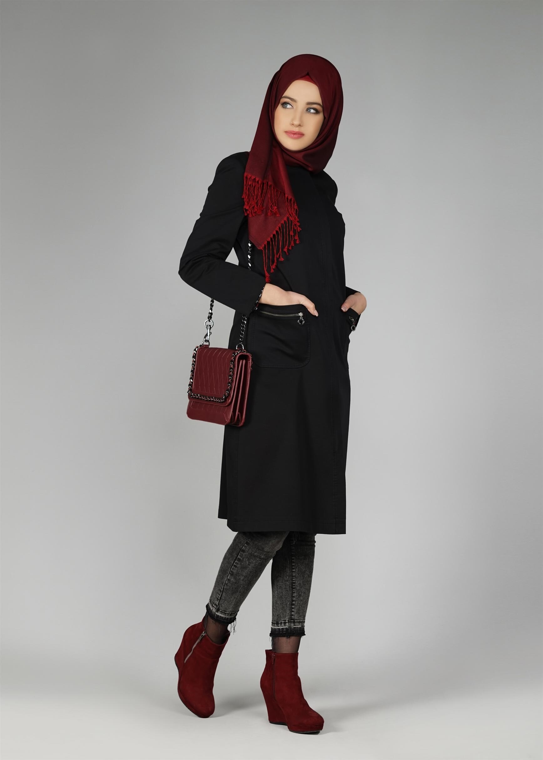 Tesettür giyim SİYAH TRENÇKOT 1917 