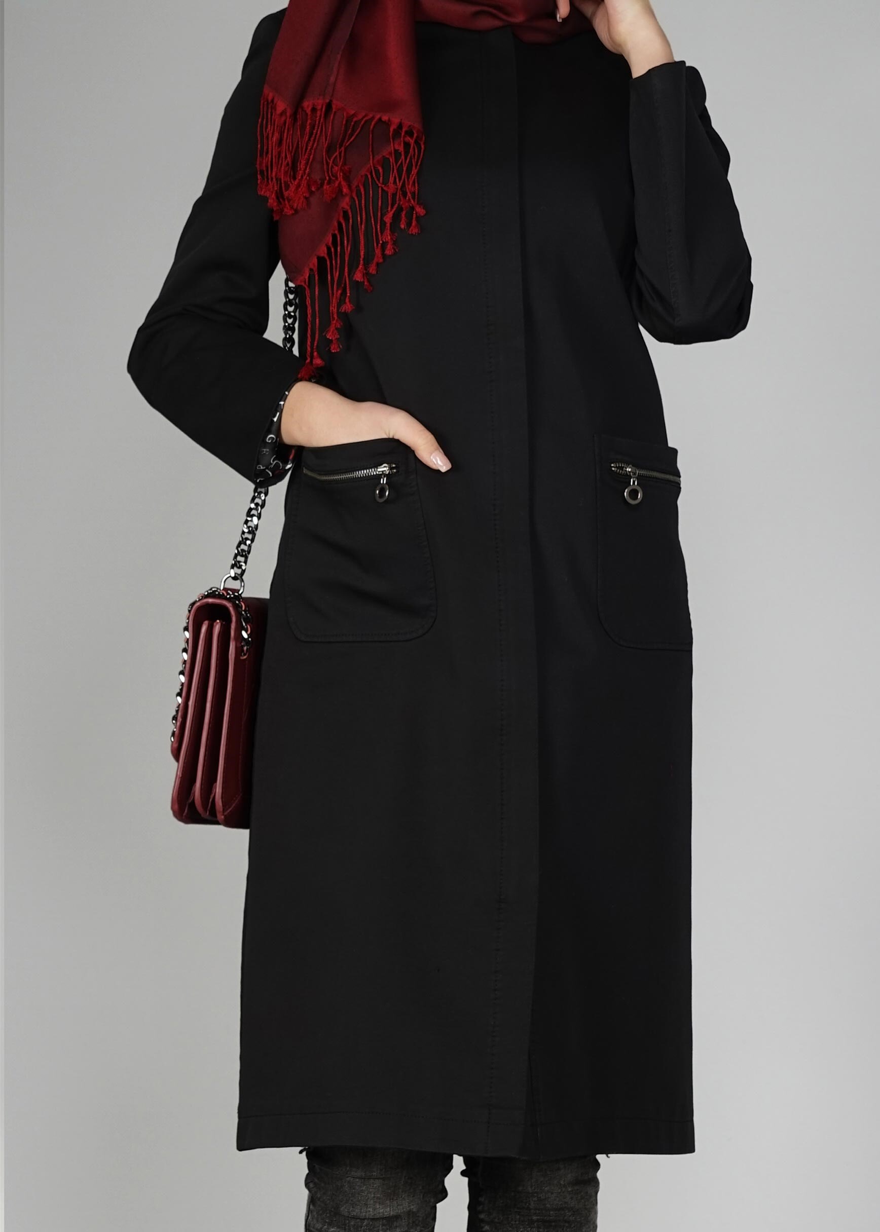 Tesettür giyim SİYAH TRENÇKOT 1917 