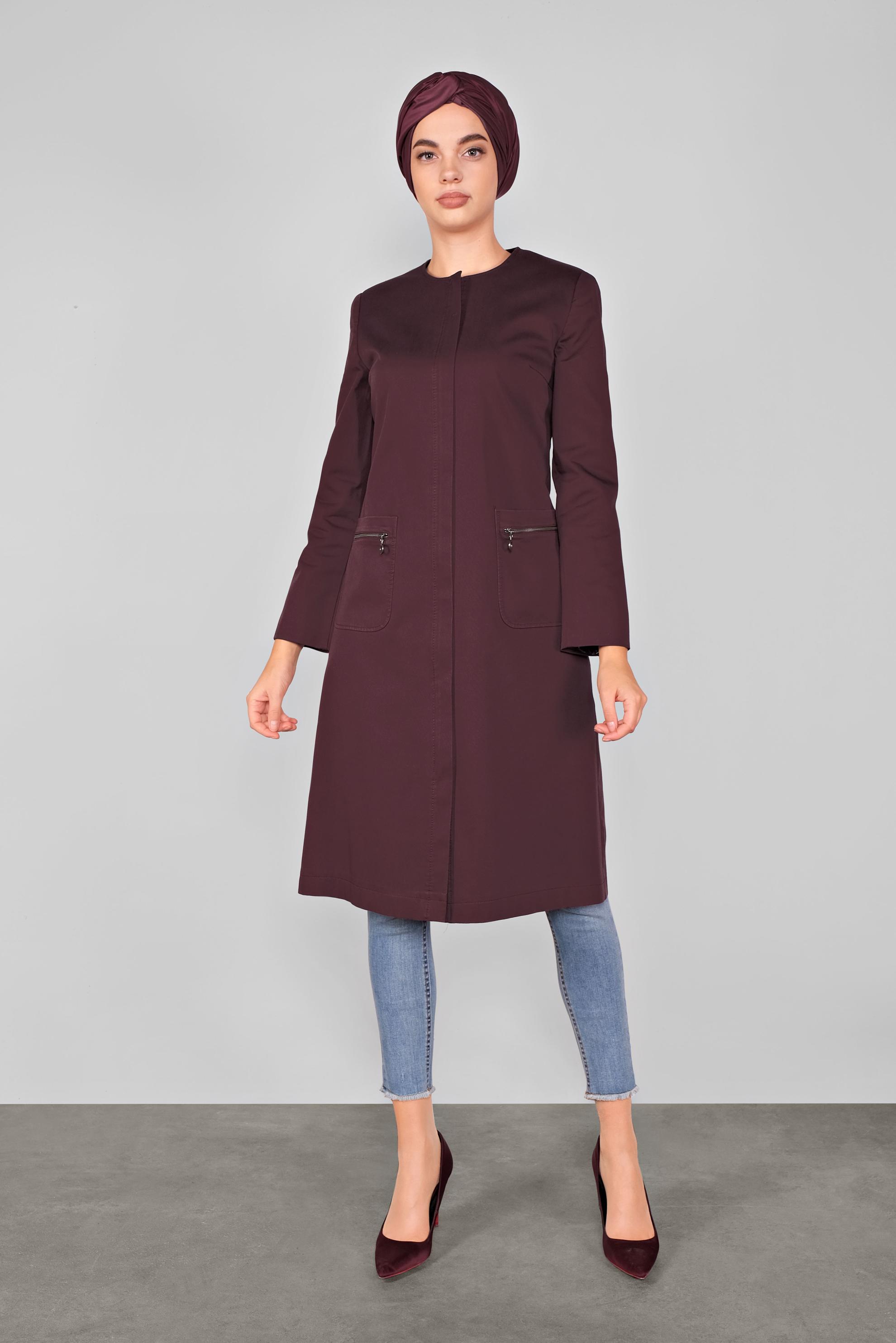 Tesettür giyim BORDO TRENÇKOT 1917 
