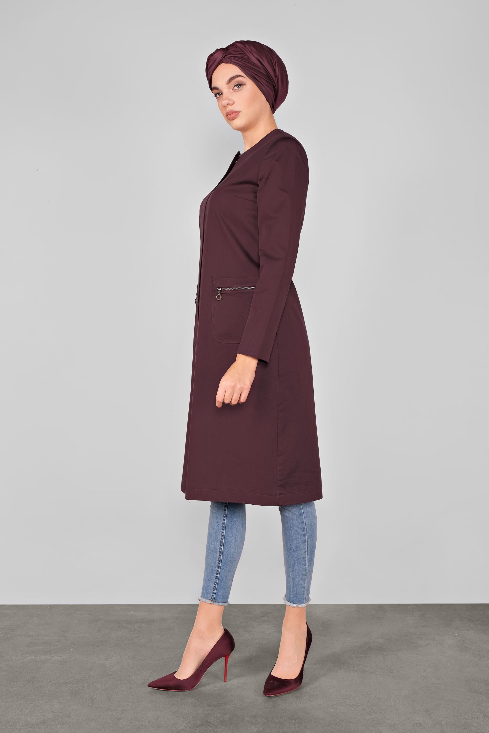 Tesettür giyim BORDO TRENÇKOT 1917 