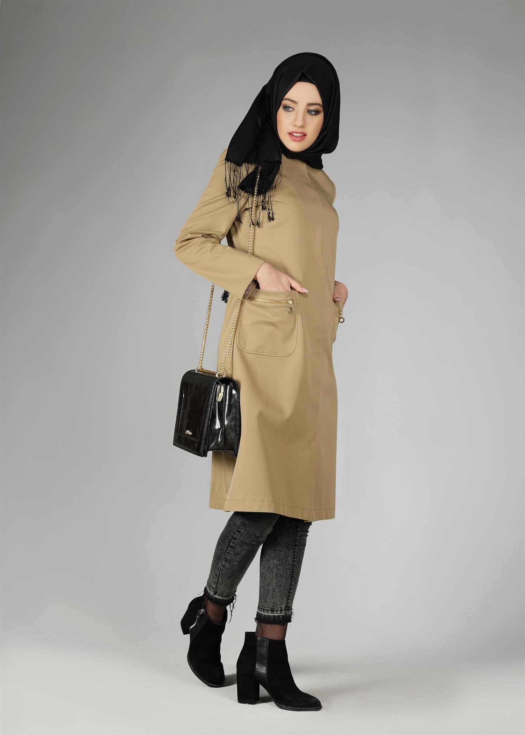 Tesettür giyim KAHVE TRENÇKOT 1917 