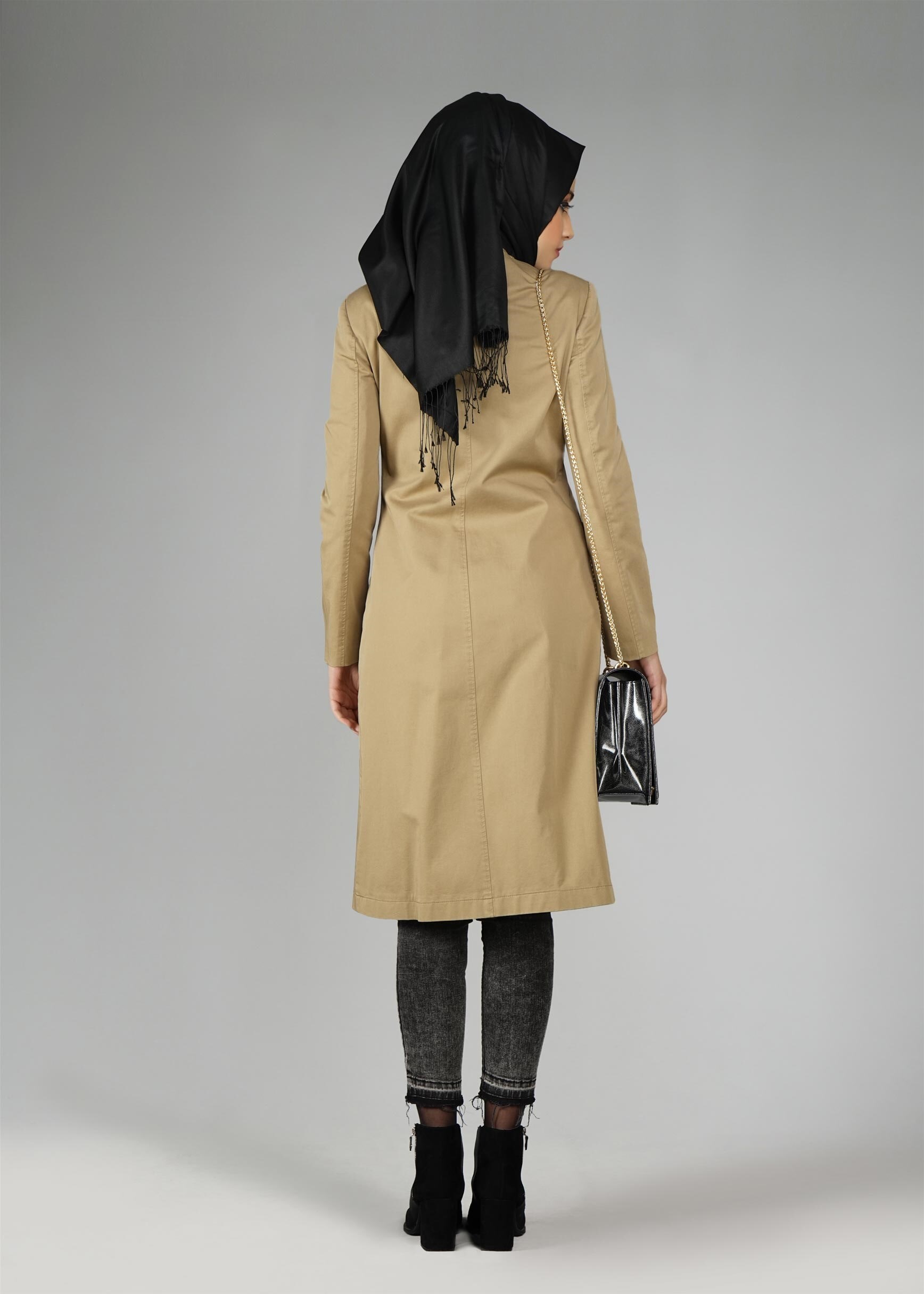 Tesettür giyim KAHVE TRENÇKOT 1917 