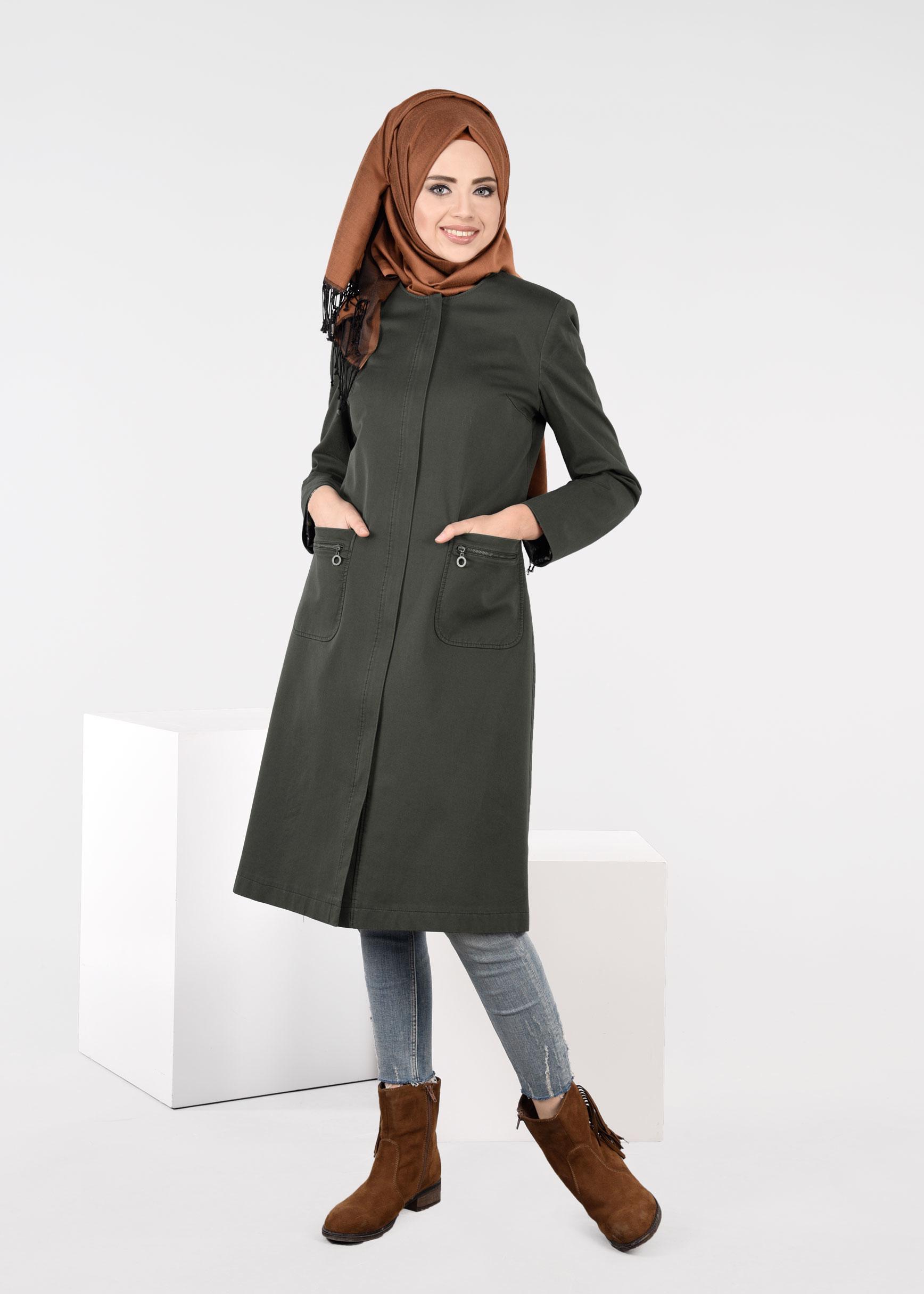 Tesettür giyim HAKİ TRENÇKOT 1917 