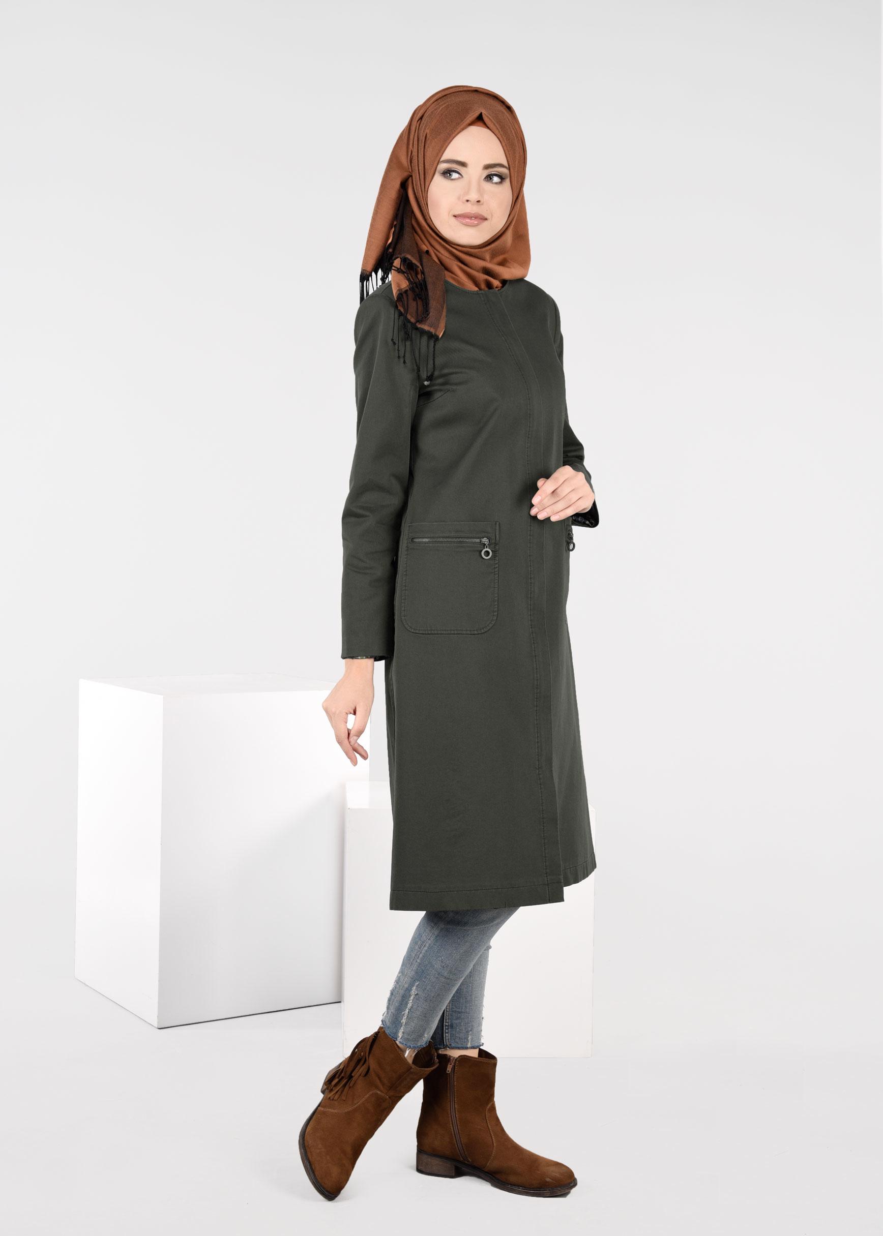 Tesettür giyim HAKİ TRENÇKOT 1917 