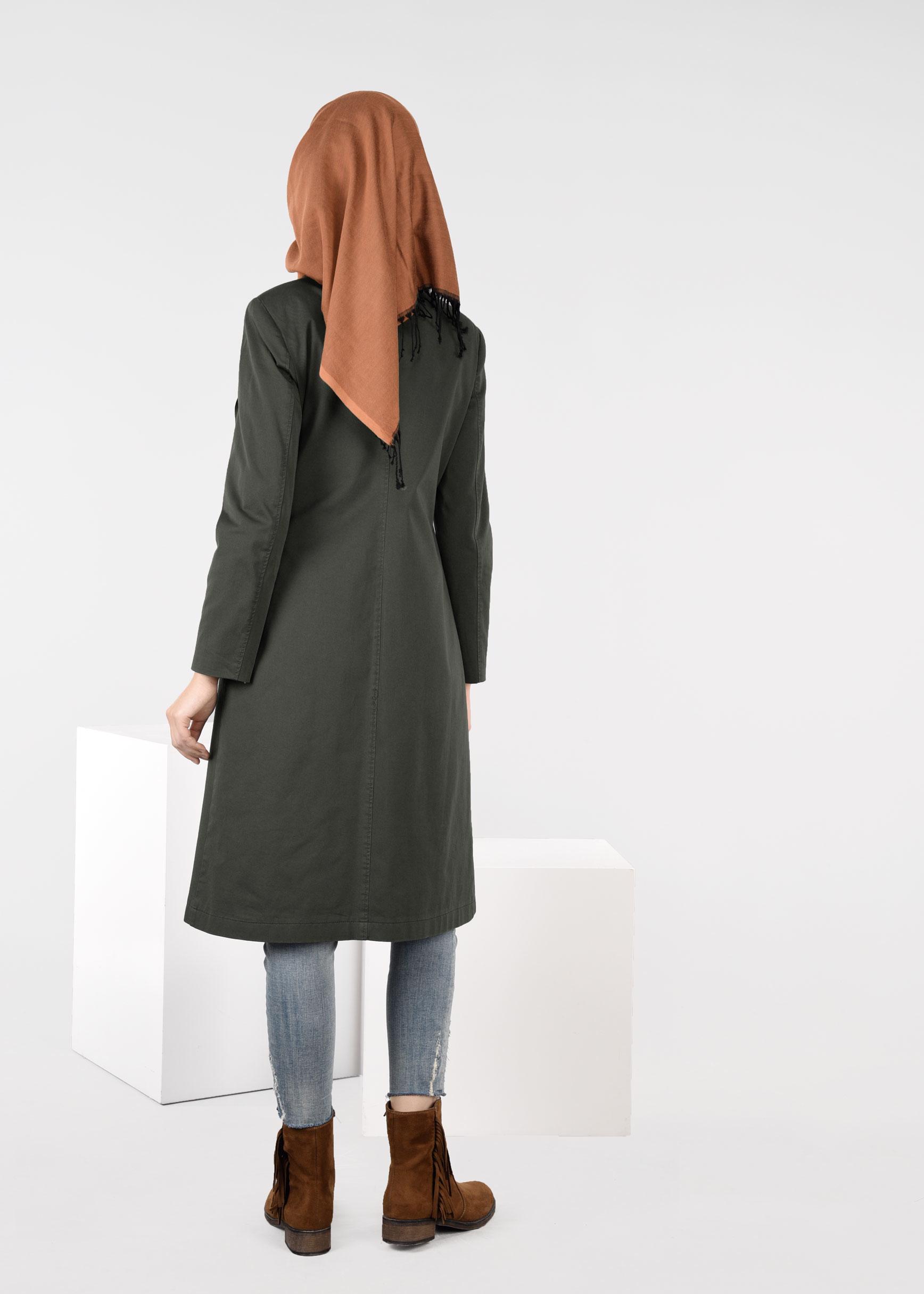 Tesettür giyim HAKİ TRENÇKOT 1917 