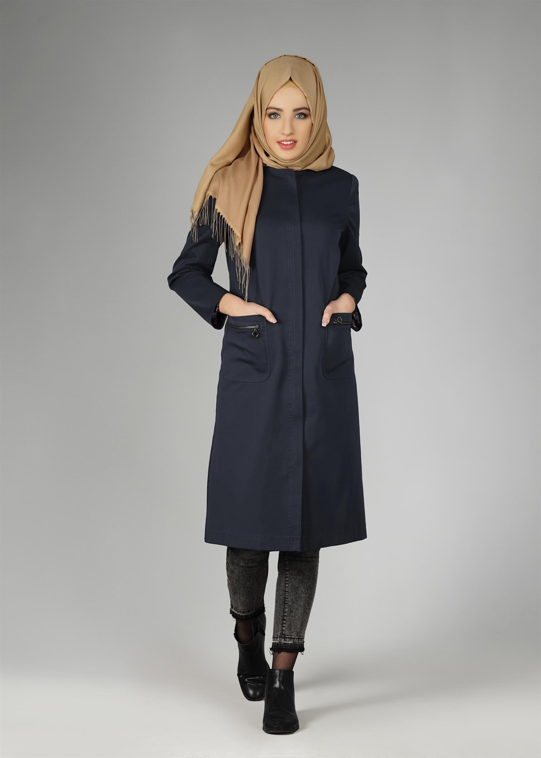 Tesettür giyim LACİVERT TRENÇKOT 1917 