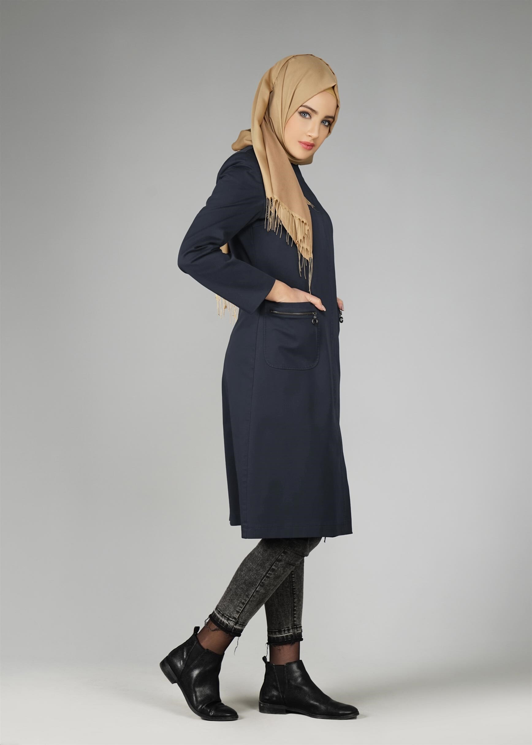 Tesettür giyim LACİVERT TRENÇKOT 1917 