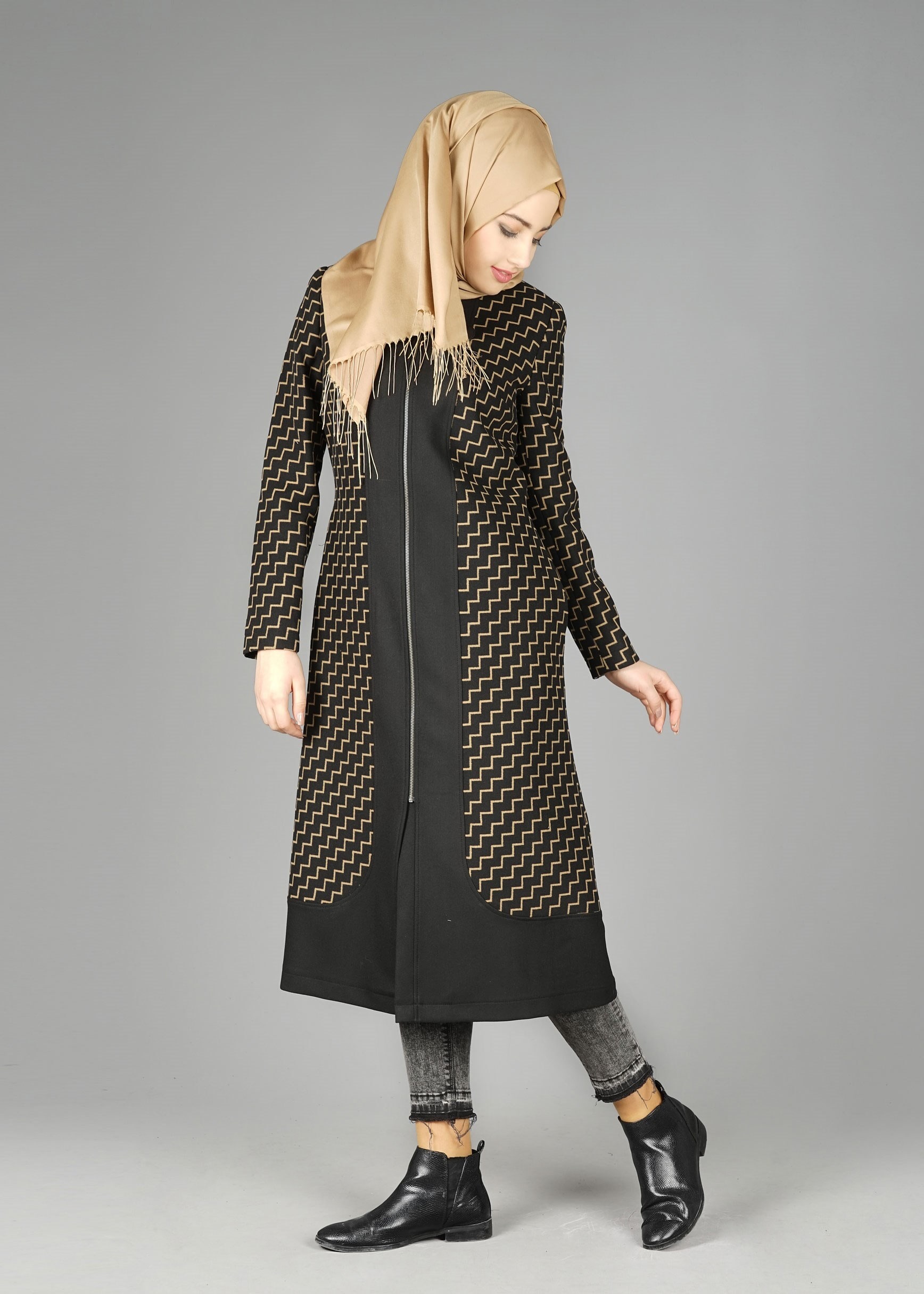Tesettür giyim SİYAH 1919 TRENÇKOT