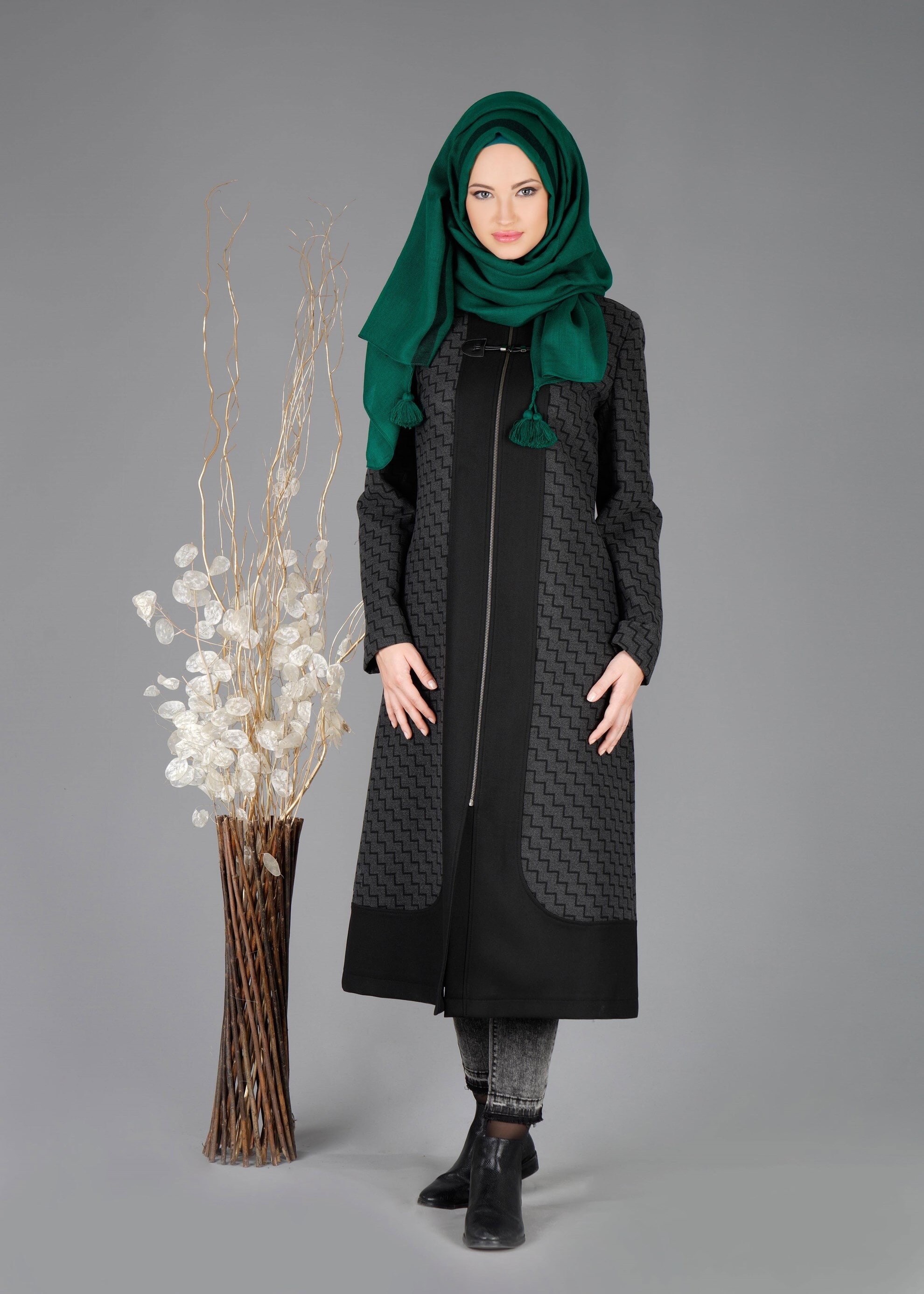 Tesettür giyim GRİ 1919 TRENÇKOT