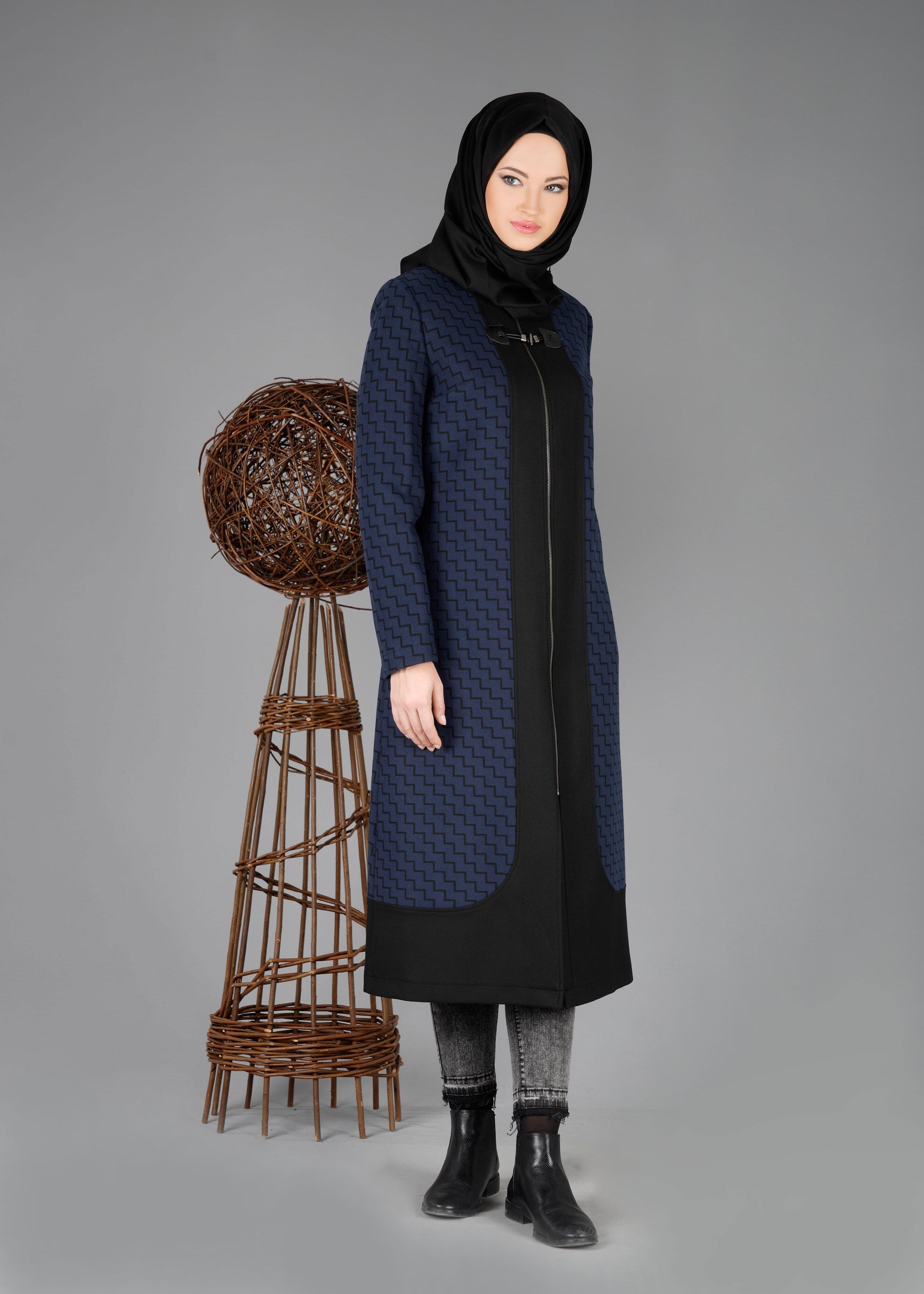 Tesettür giyim LACİVERT 1919 TRENÇKOT