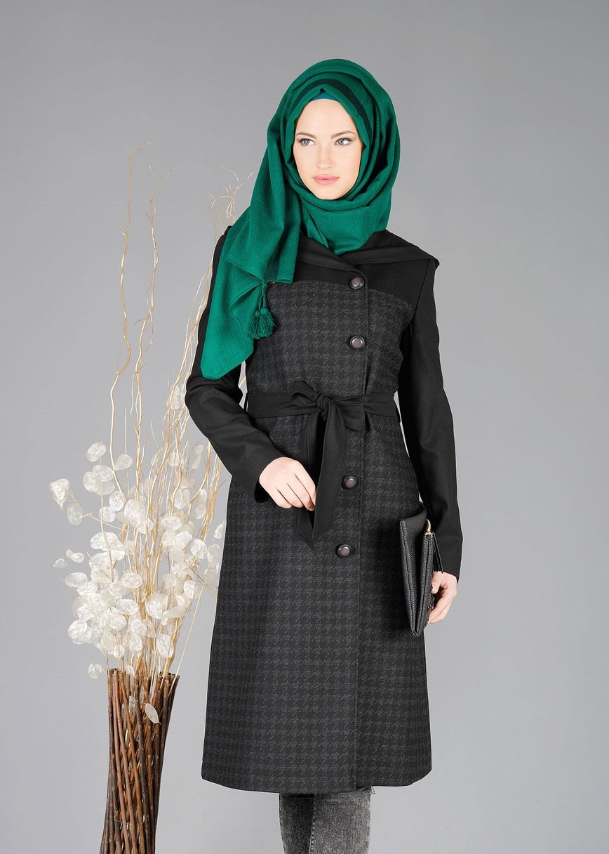 Tesettür giyim SİYAH 1925 TRENÇKOT