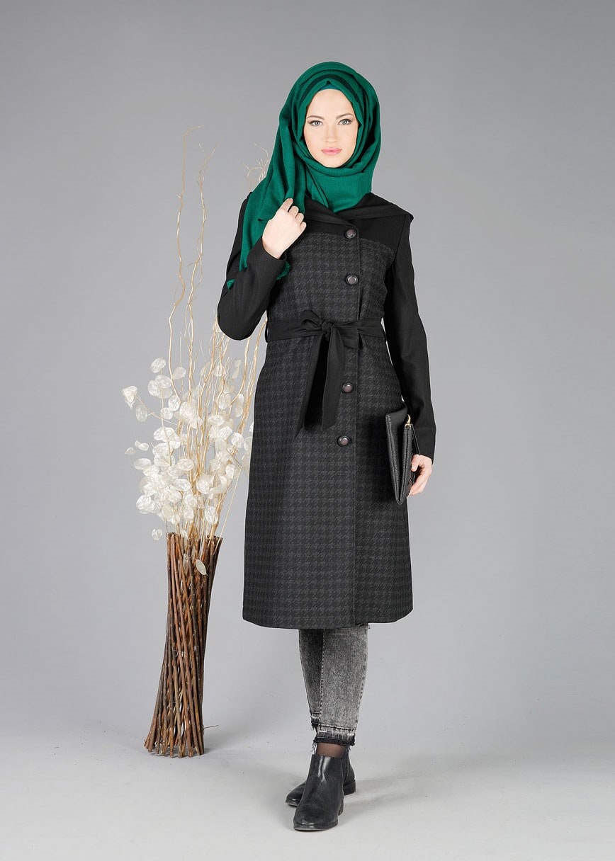 Tesettür giyim SİYAH 1925 TRENÇKOT