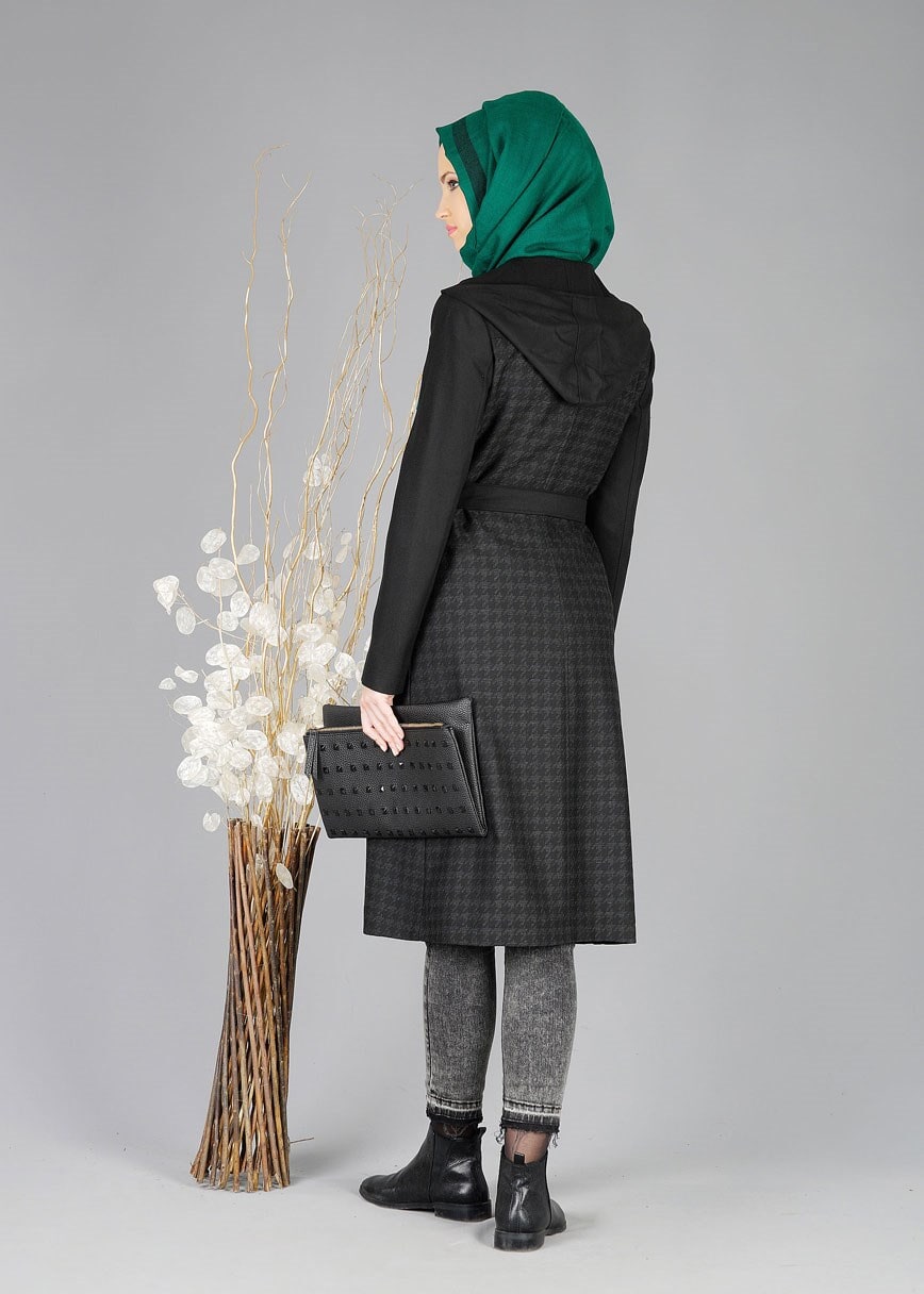 Tesettür giyim SİYAH 1925 TRENÇKOT