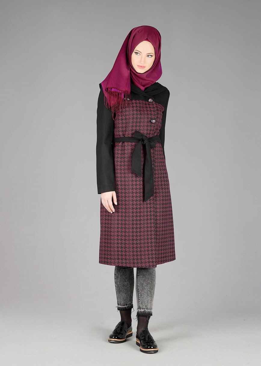Tesettür giyim BORDO 1925 TRENÇKOT