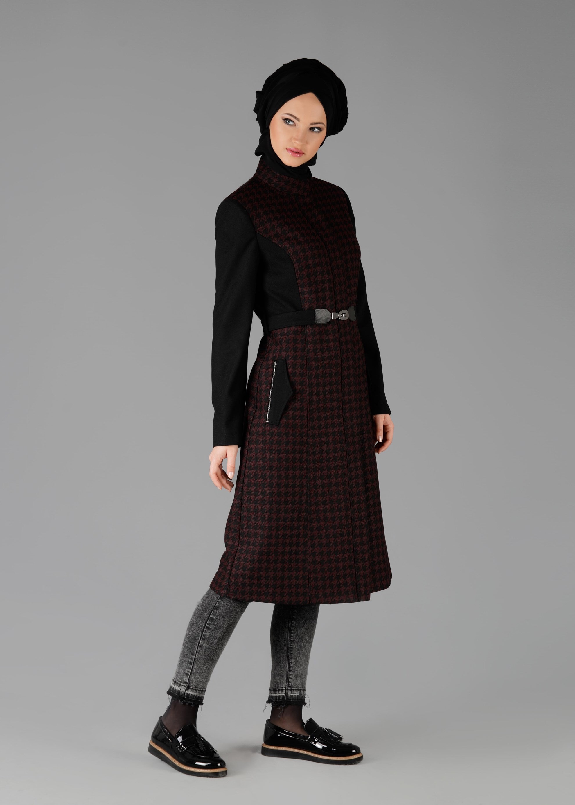 Tesettür giyim BORDO 1926 TRENÇKOT