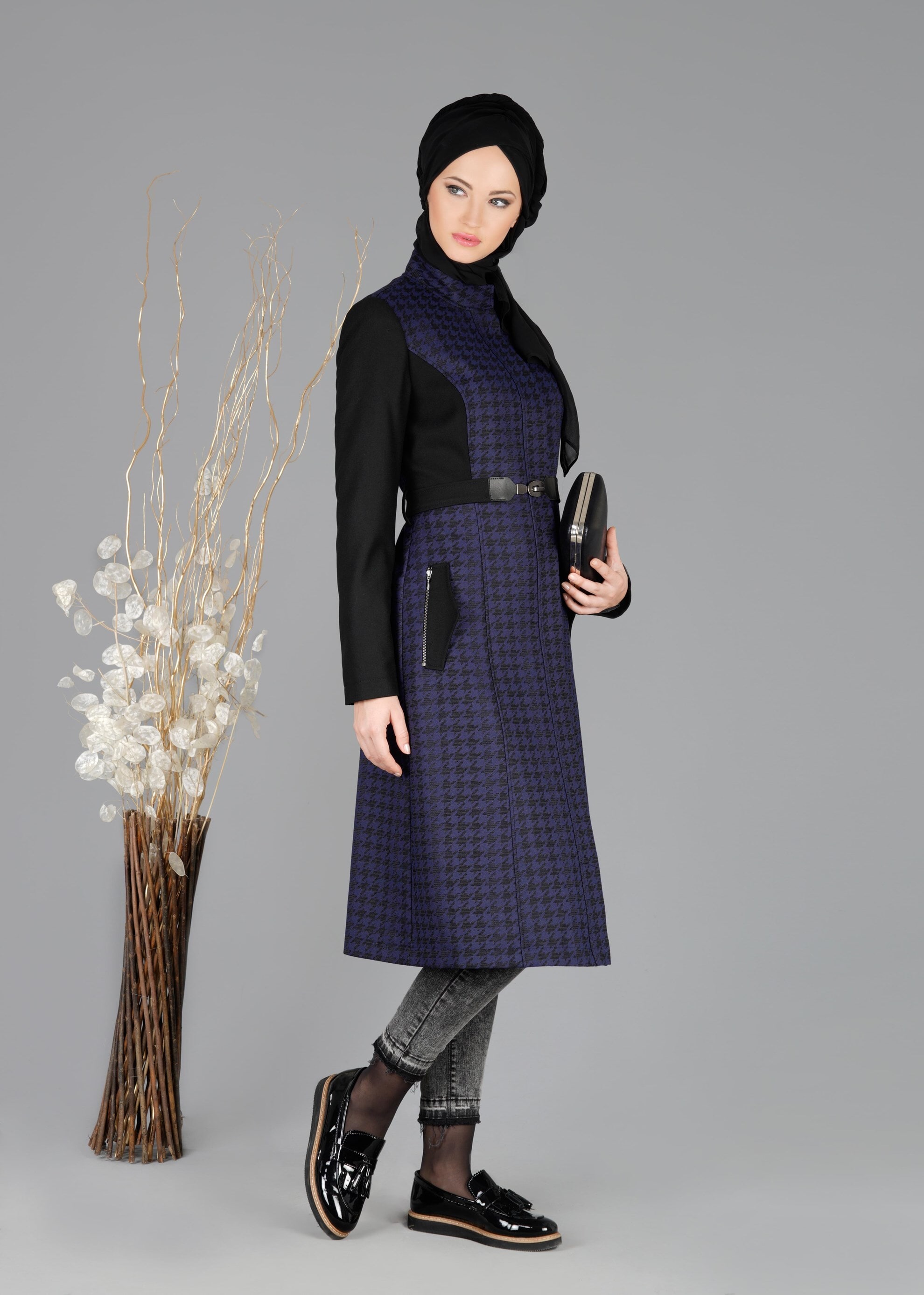 Tesettür giyim LACİVERT 1926 TRENÇKOT