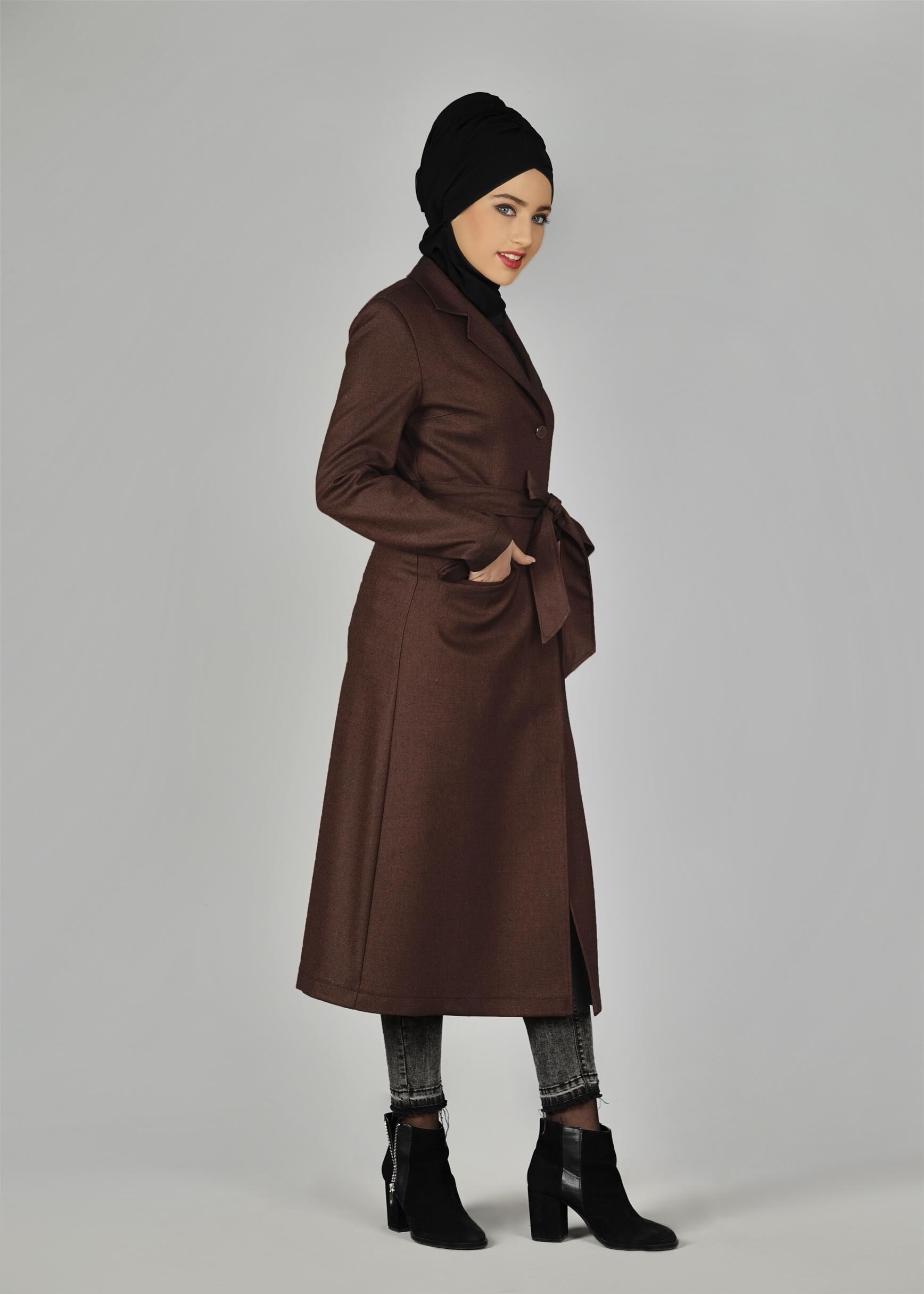 Tesettür giyim KAHVE 1927 TRENÇKOT