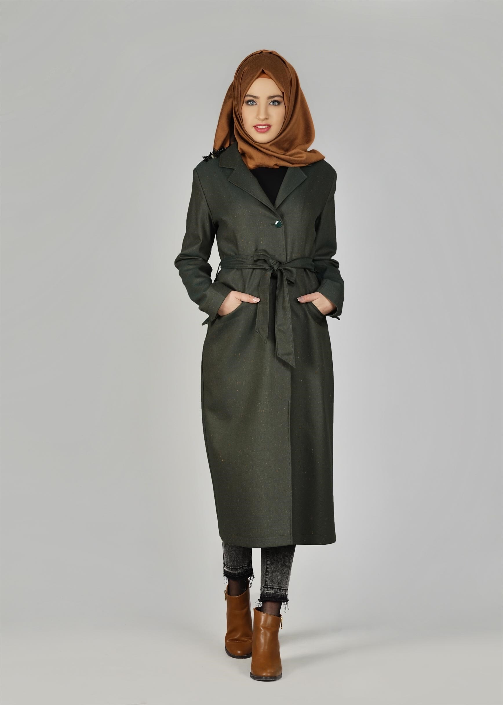 Tesettür giyim YEŞİL 1927 TRENÇKOT