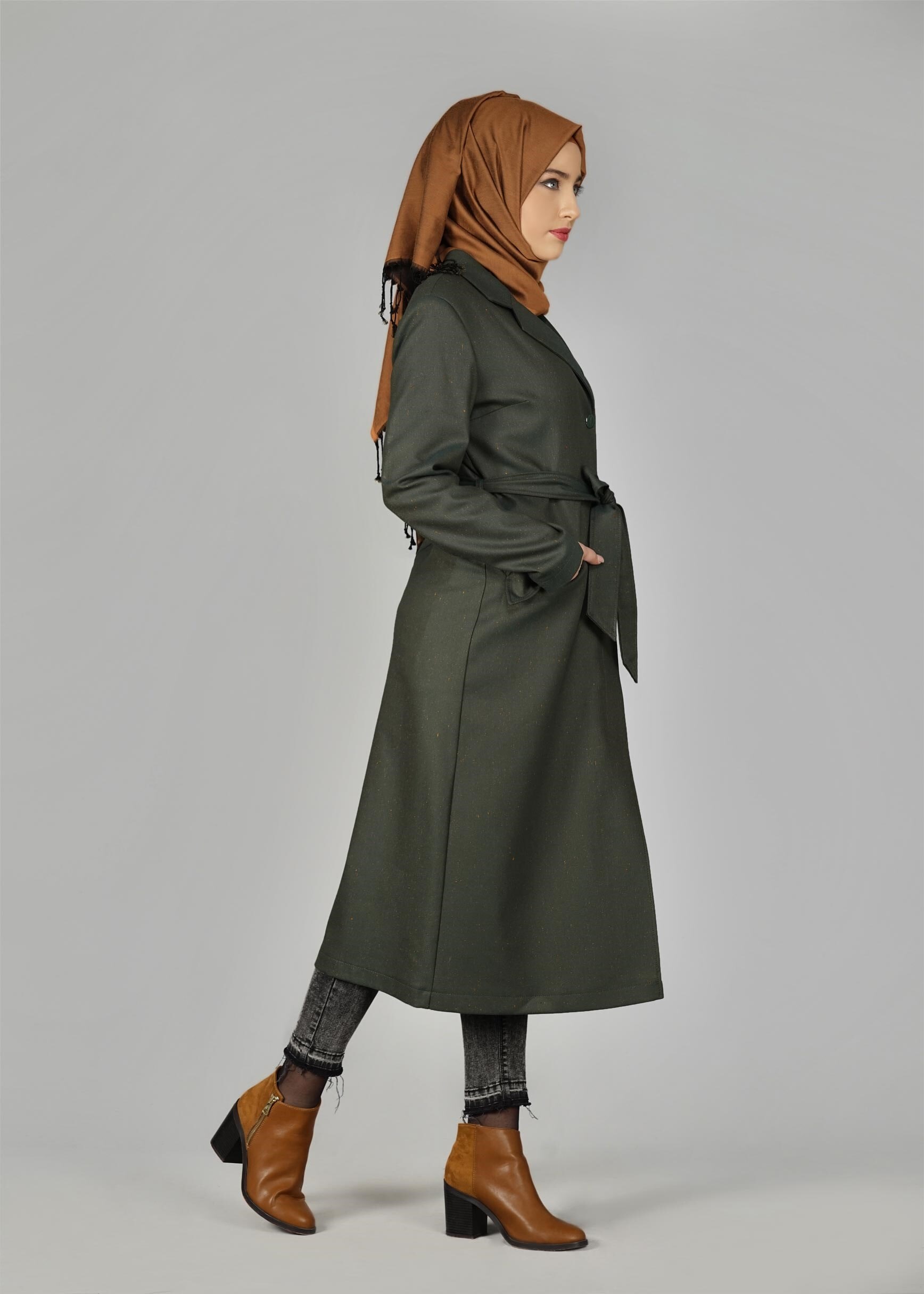 Tesettür giyim YEŞİL 1927 TRENÇKOT