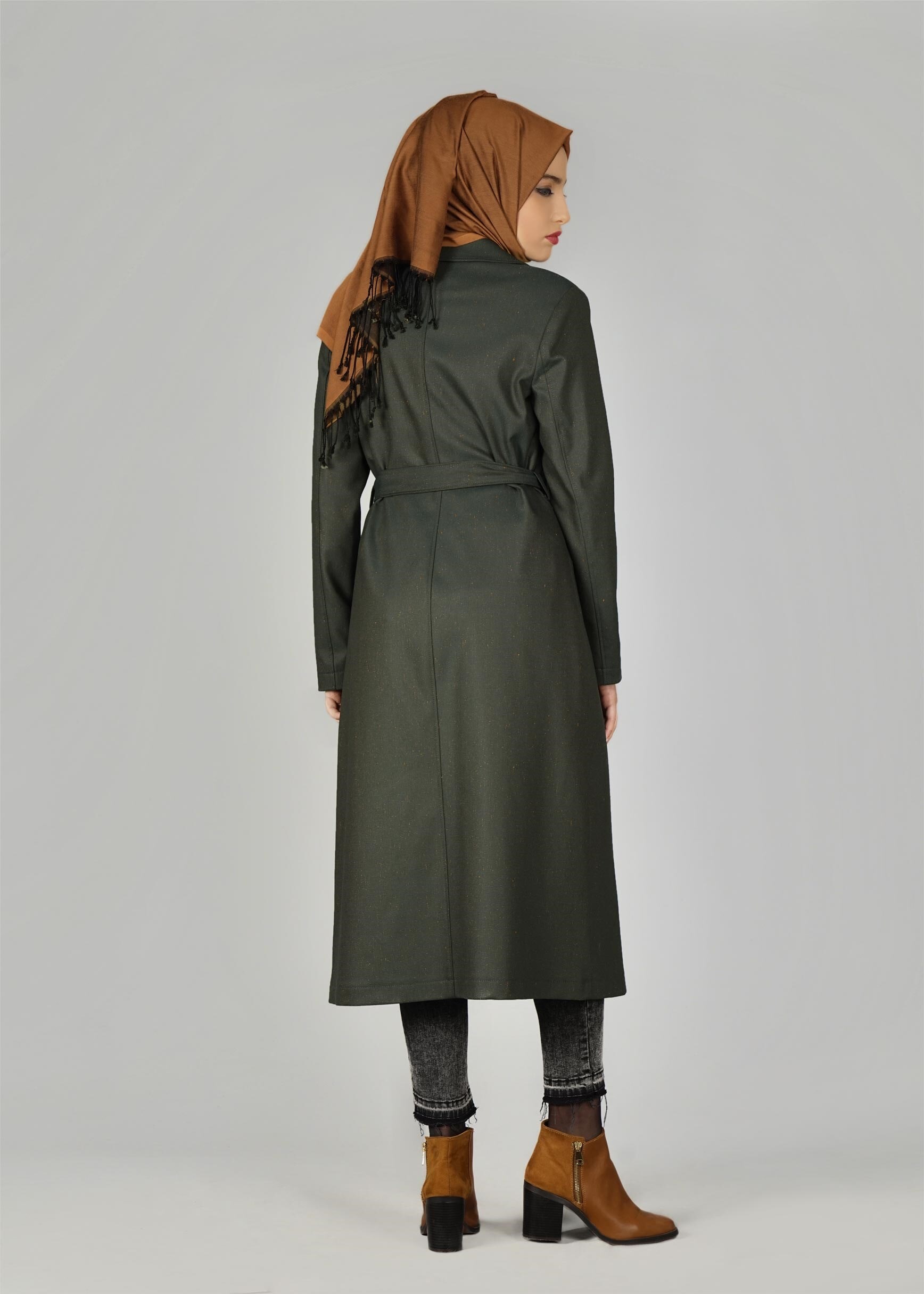 Tesettür giyim YEŞİL 1927 TRENÇKOT