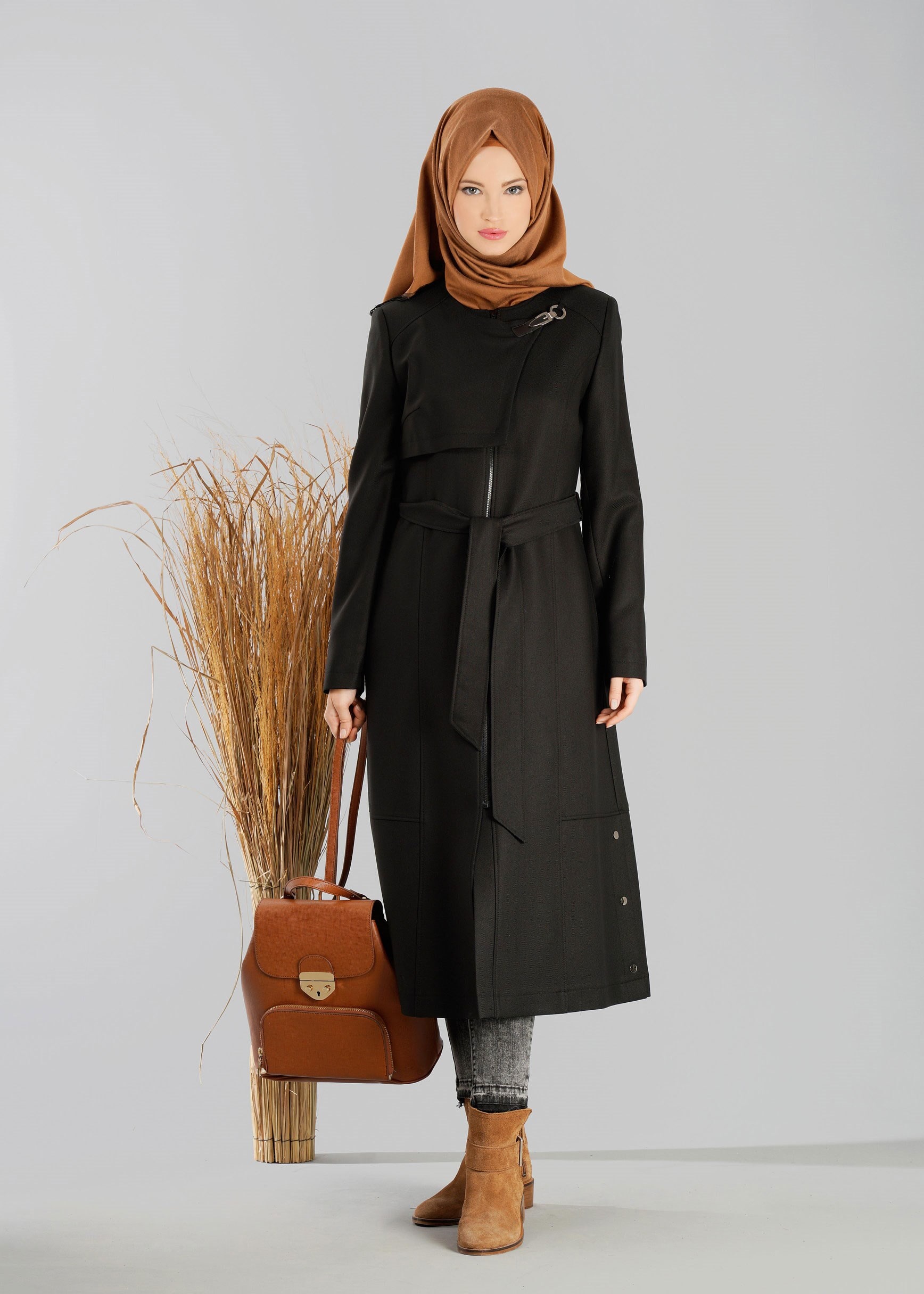 Tesettür giyim SİYAH 1928 TRENÇKOT