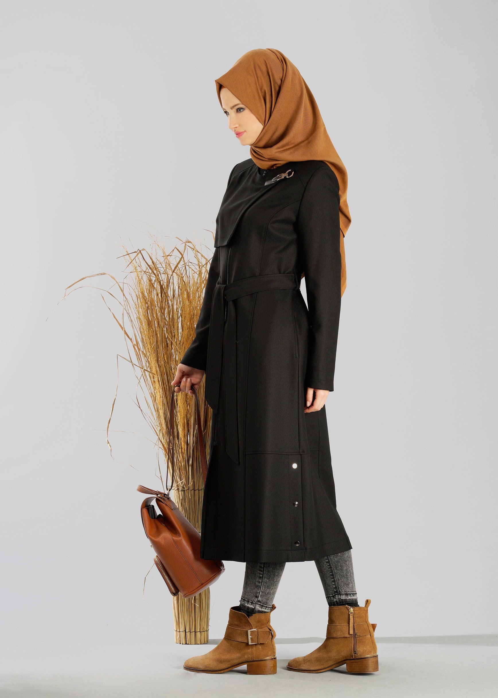 Tesettür giyim SİYAH 1928 TRENÇKOT