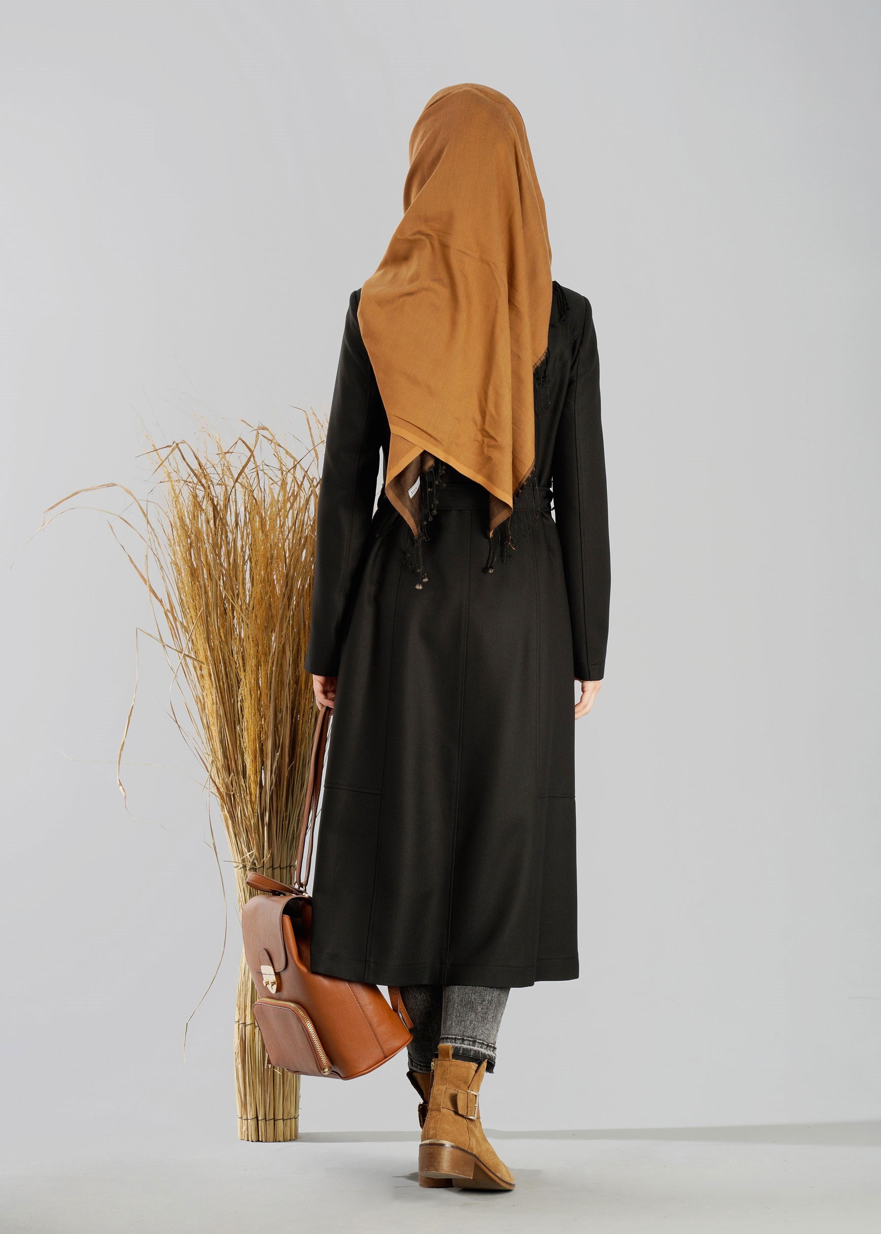 Tesettür giyim SİYAH 1928 TRENÇKOT