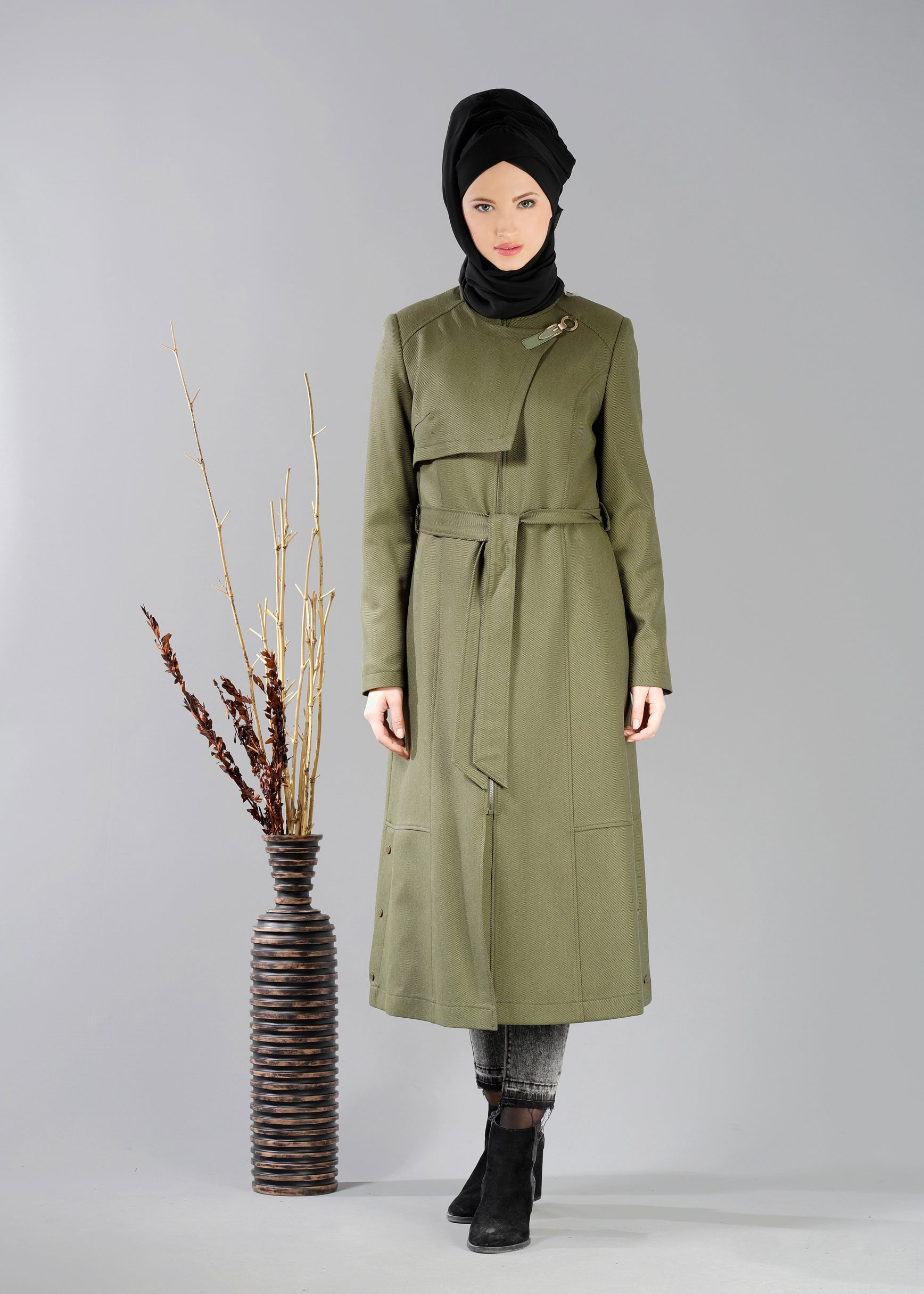 Tesettür giyim HAKİ 1928 TRENÇKOT