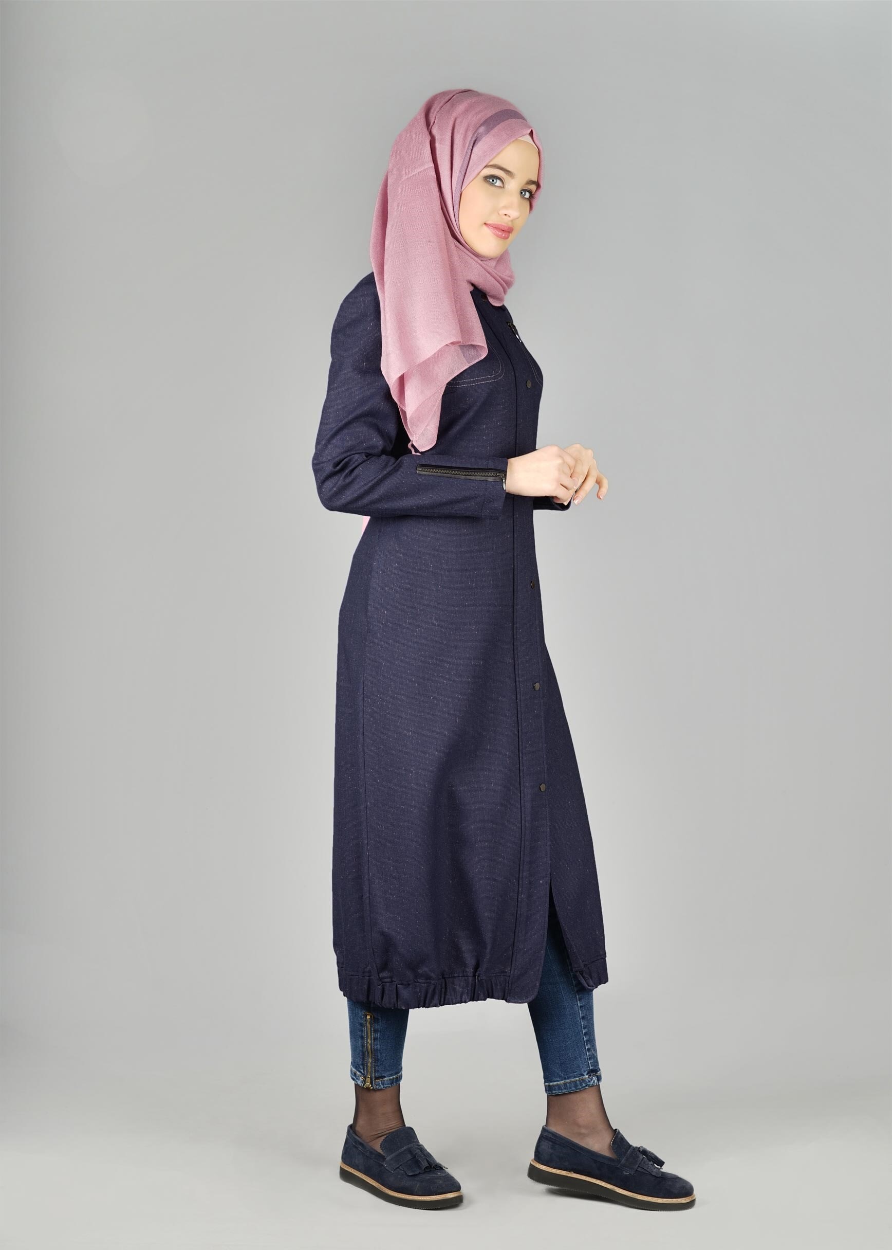 Tesettür giyim LACİVERT 1929 TRENÇKOT