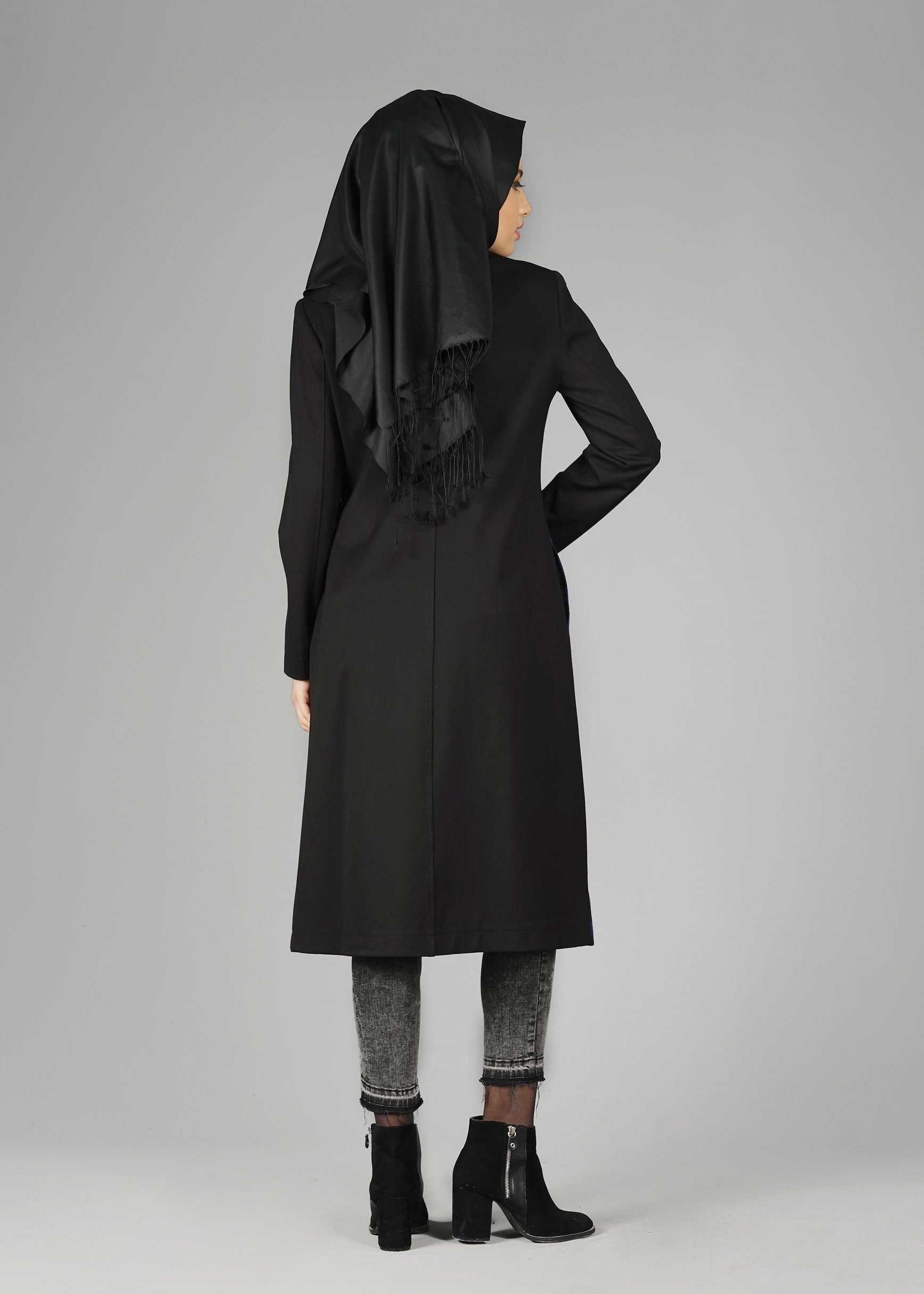 Tesettür giyim LACİVERT FERMUARLI ŞERİT DETAYLI TRENÇKOT 1936 