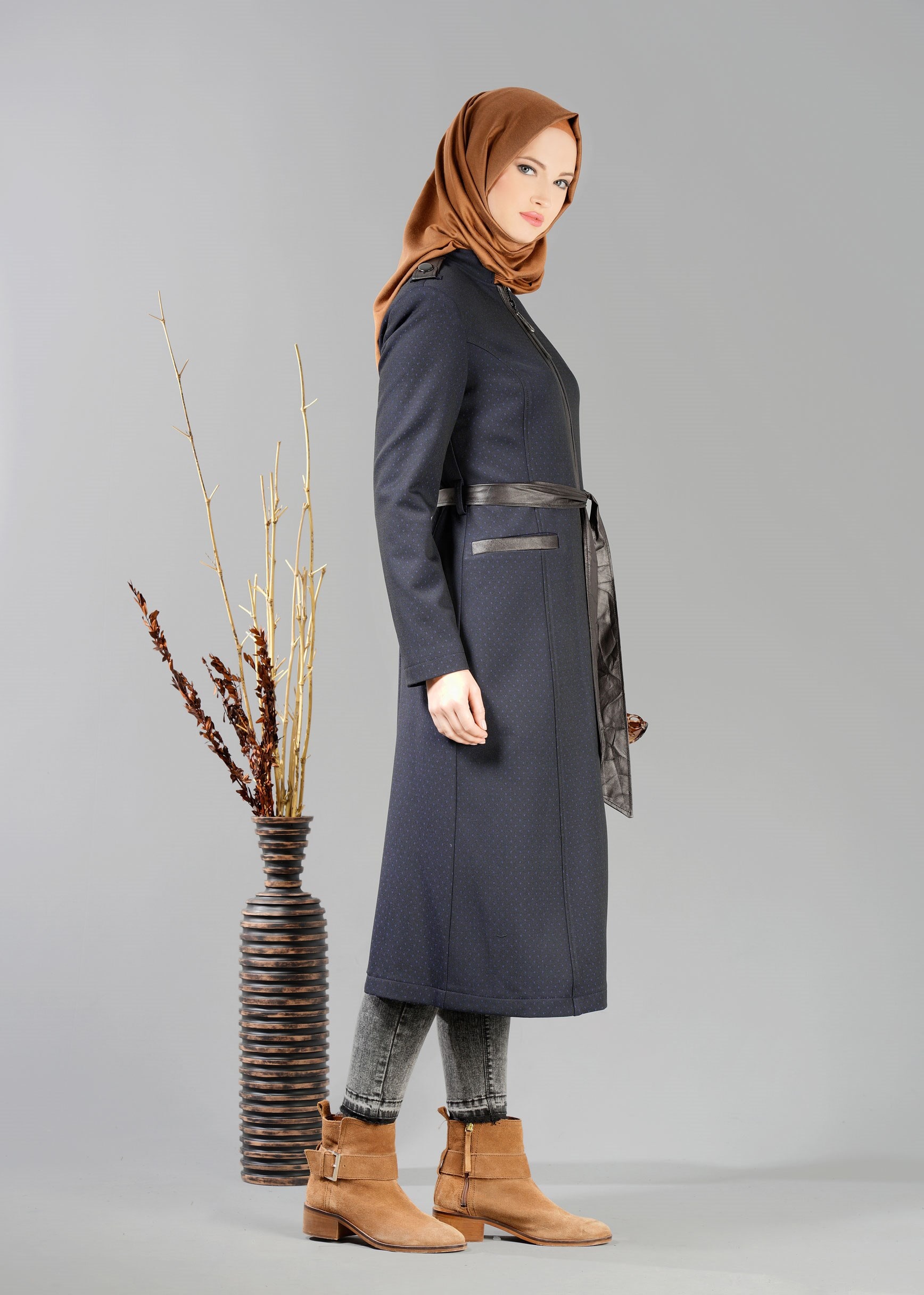 Tesettür giyim LACİVERT 1937 TRENÇKOT