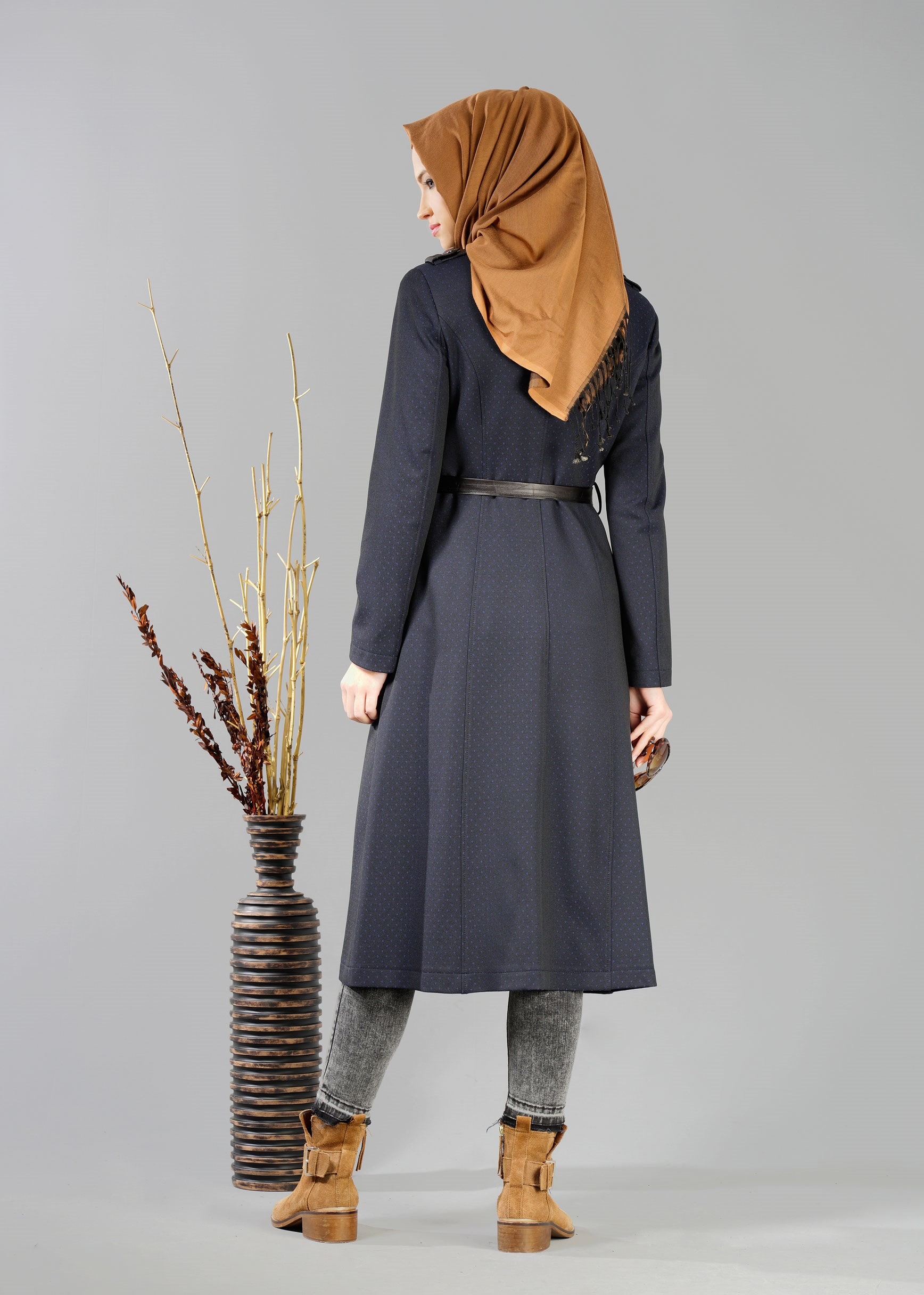 Tesettür giyim LACİVERT 1937 TRENÇKOT