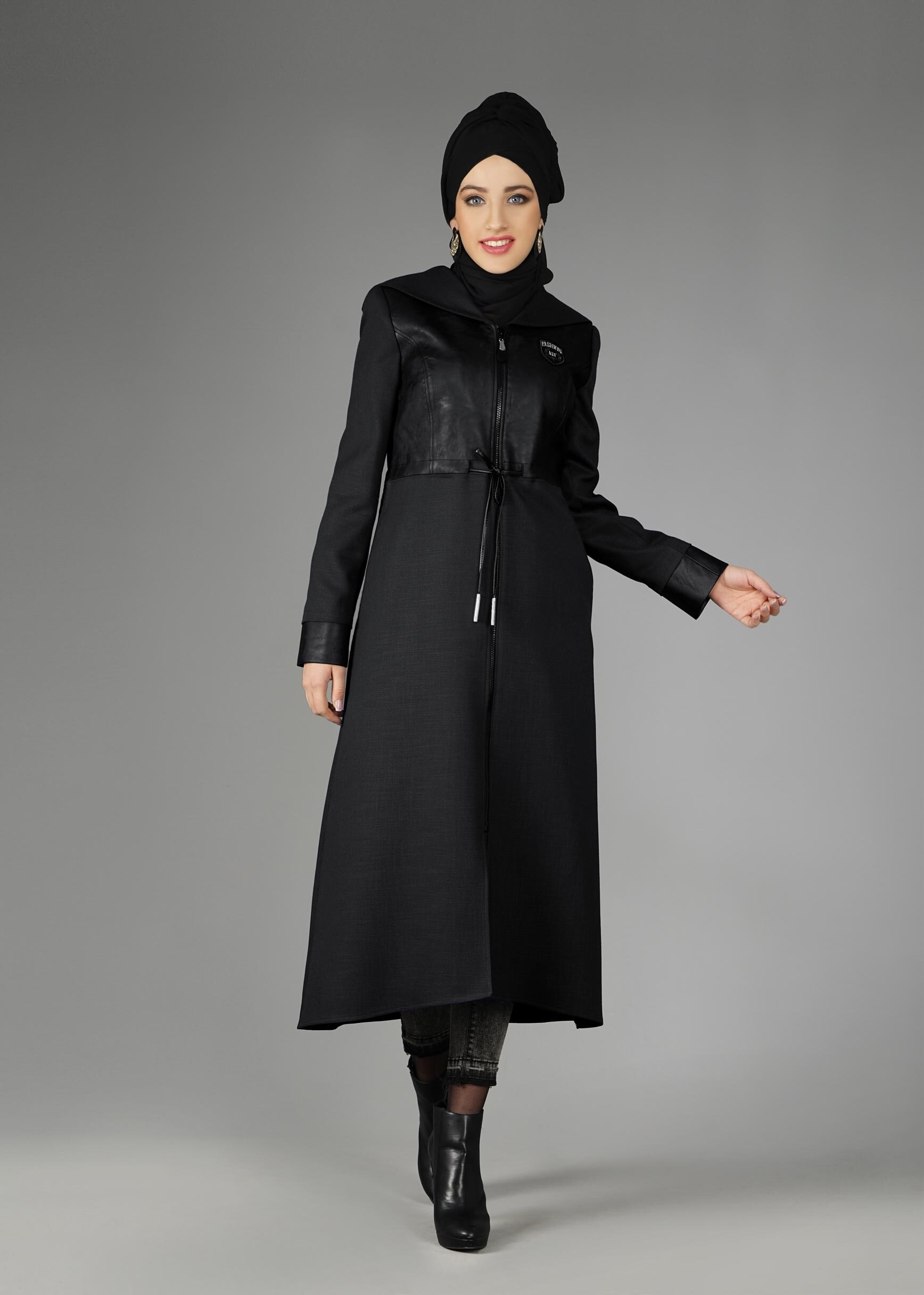 Tesettür giyim SİYAH 1941 TRENÇKOT