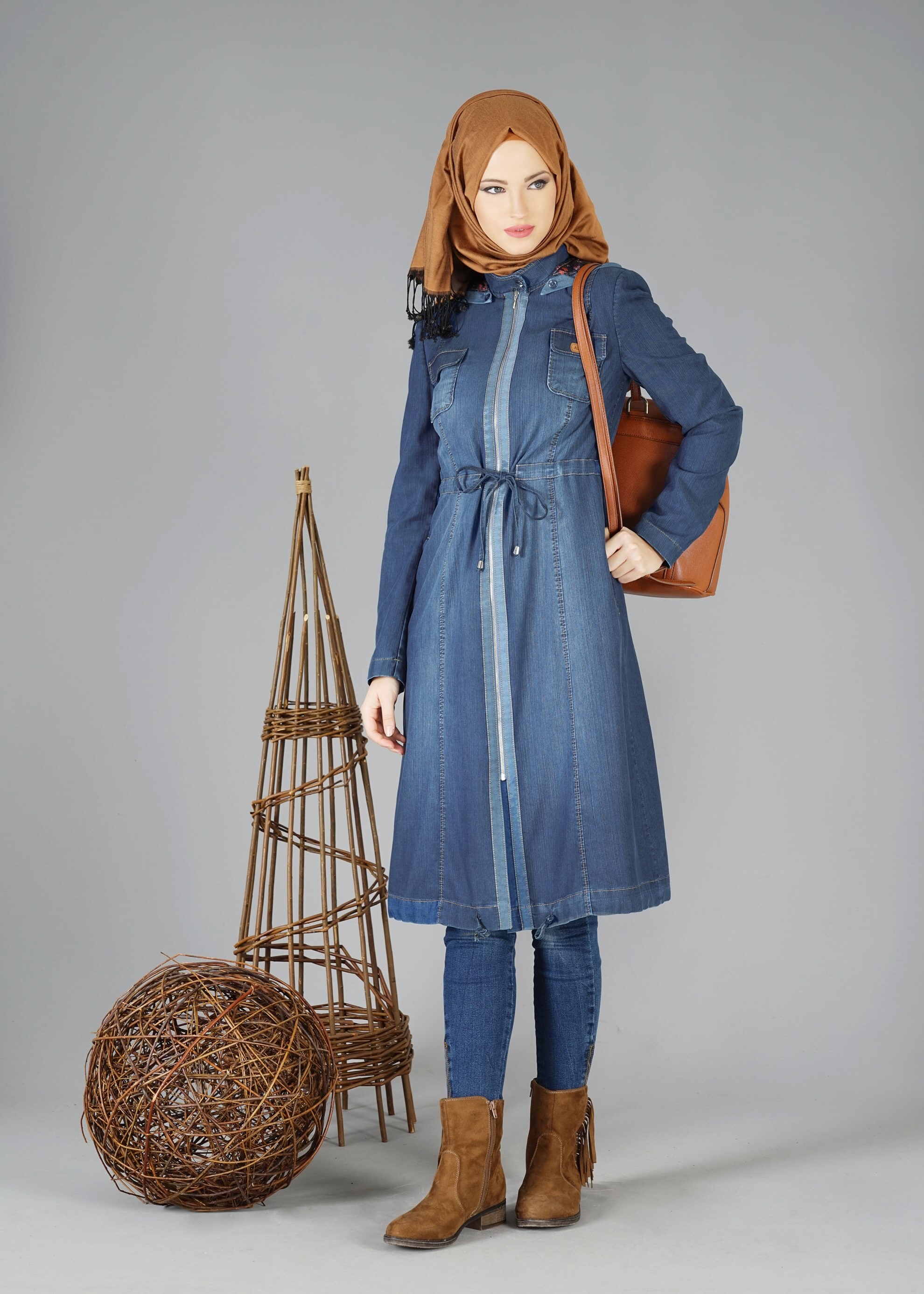 Tesettür giyim LACİVERT 1943 MARTİNİC TRENCH 36/44 TEK38