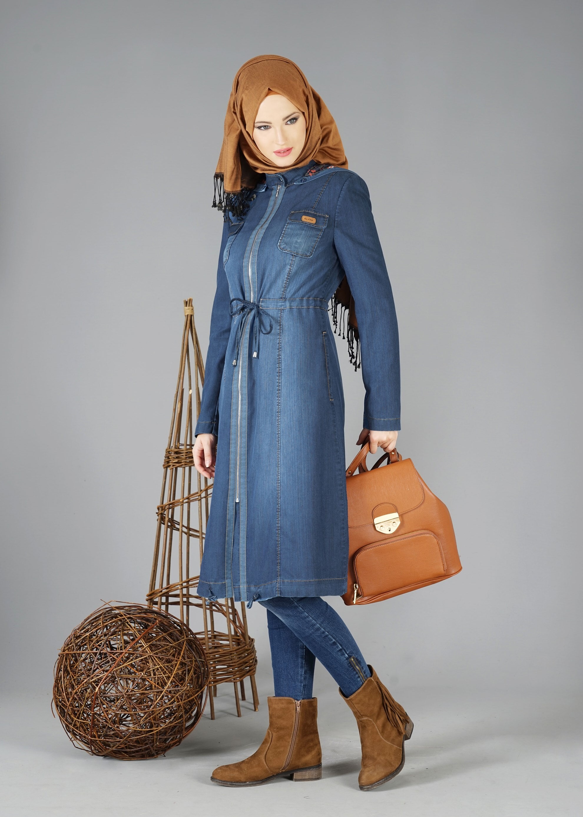 Tesettür giyim LACİVERT 1943 MARTİNİC TRENCH 36/44 TEK38