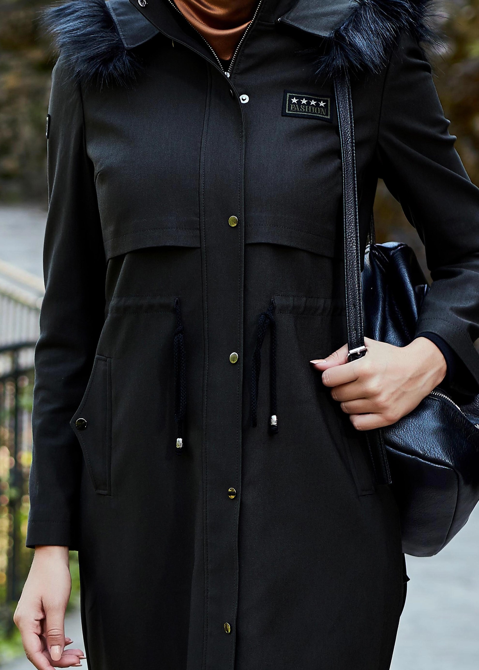 Tesettür giyim SİYAH 1948 TRENÇKOT