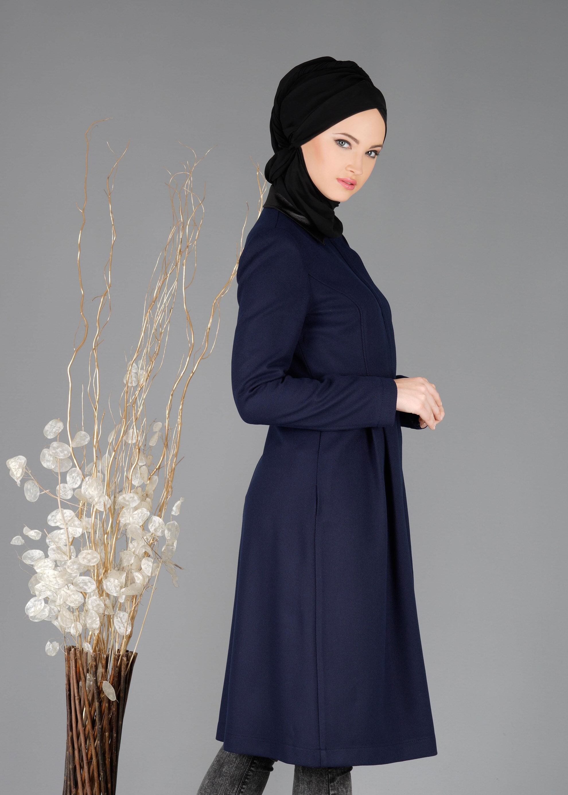 Tesettür giyim LACİVERT ERKEK YAKA GİZLİ DÜĞMELİ TRENÇKOT 1951