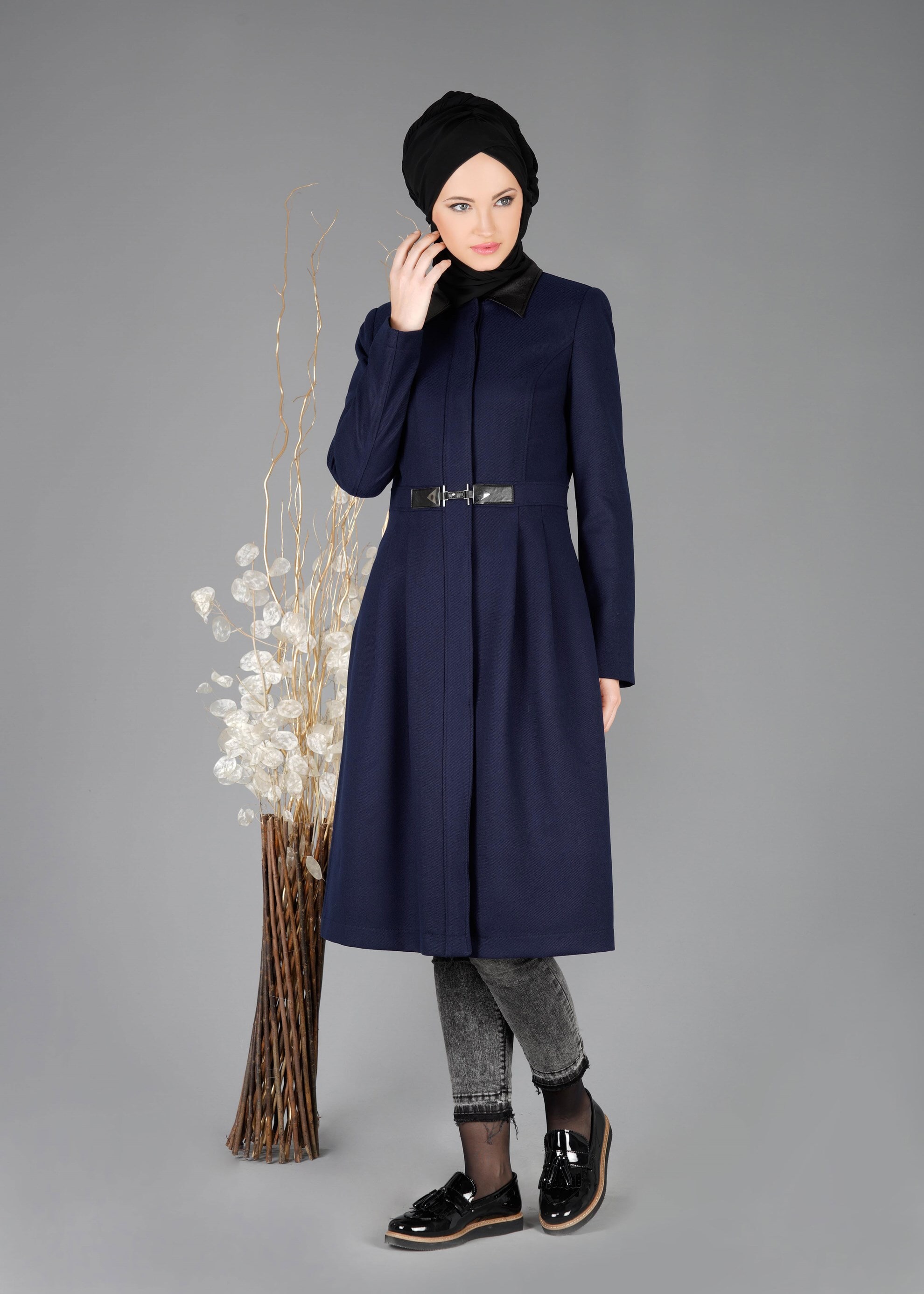 Tesettür giyim LACİVERT ERKEK YAKA GİZLİ DÜĞMELİ TRENÇKOT 1951