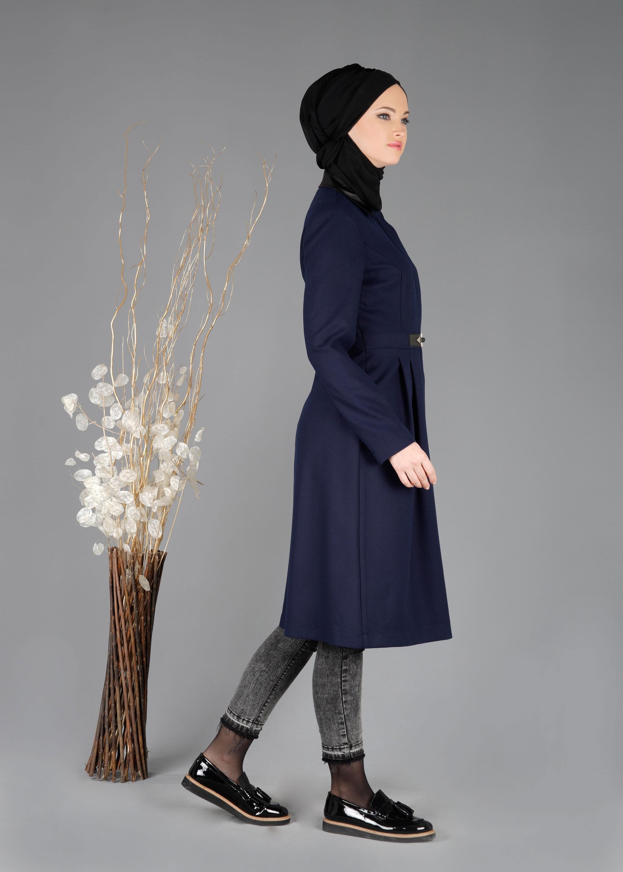 Tesettür giyim LACİVERT ERKEK YAKA GİZLİ DÜĞMELİ TRENÇKOT 1951