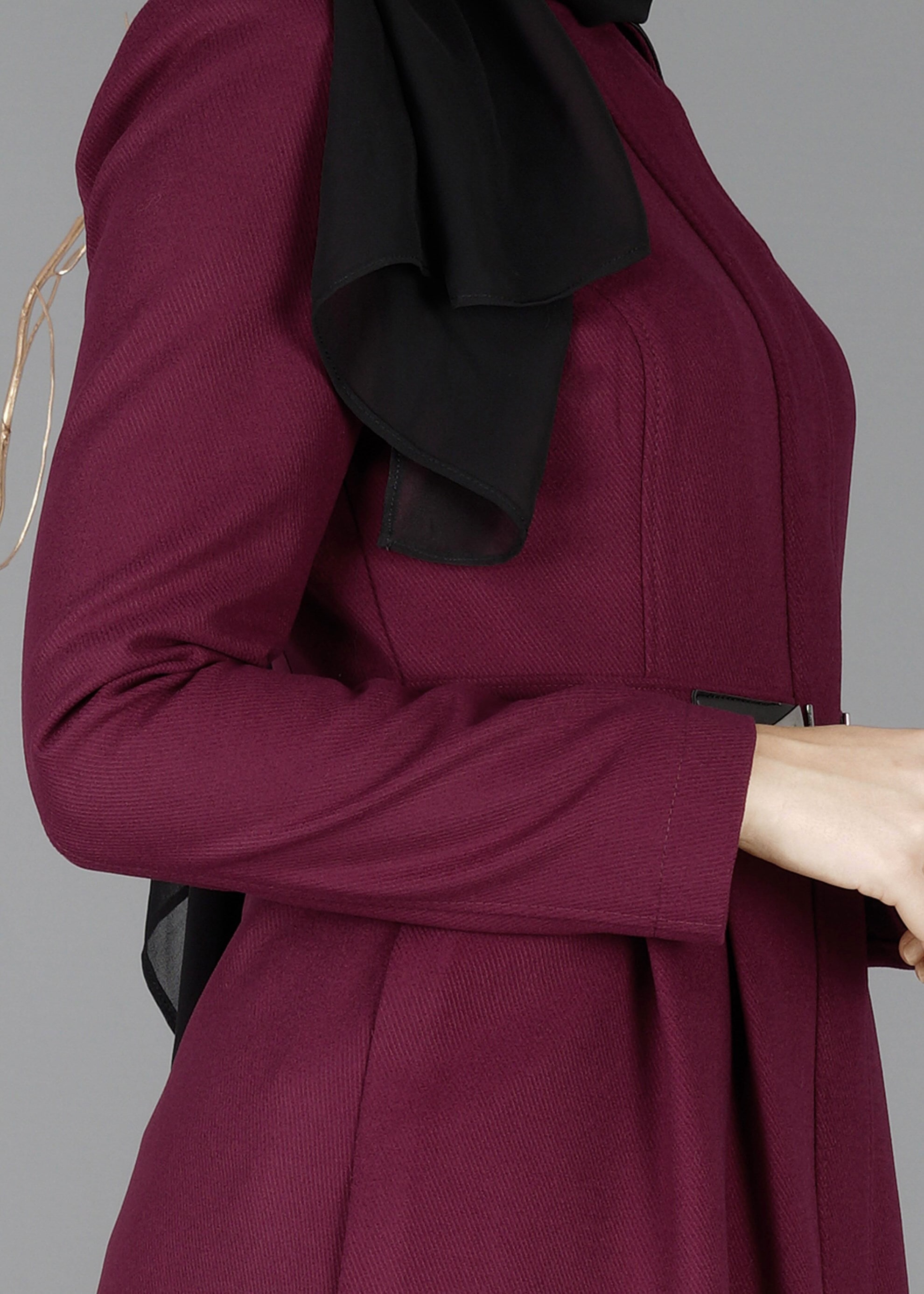 Tesettür giyim MOR ERKEK YAKA GİZLİ DÜĞMELİ TRENÇKOT 1951