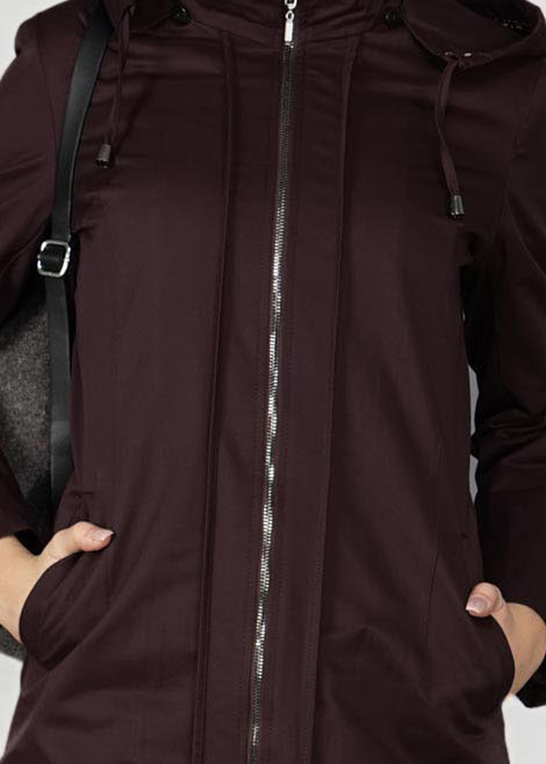 Tesettür giyim MÜRDÜM ETEK UCU BÜZGÜLÜ FERMUARLI TRENÇKOT 1952