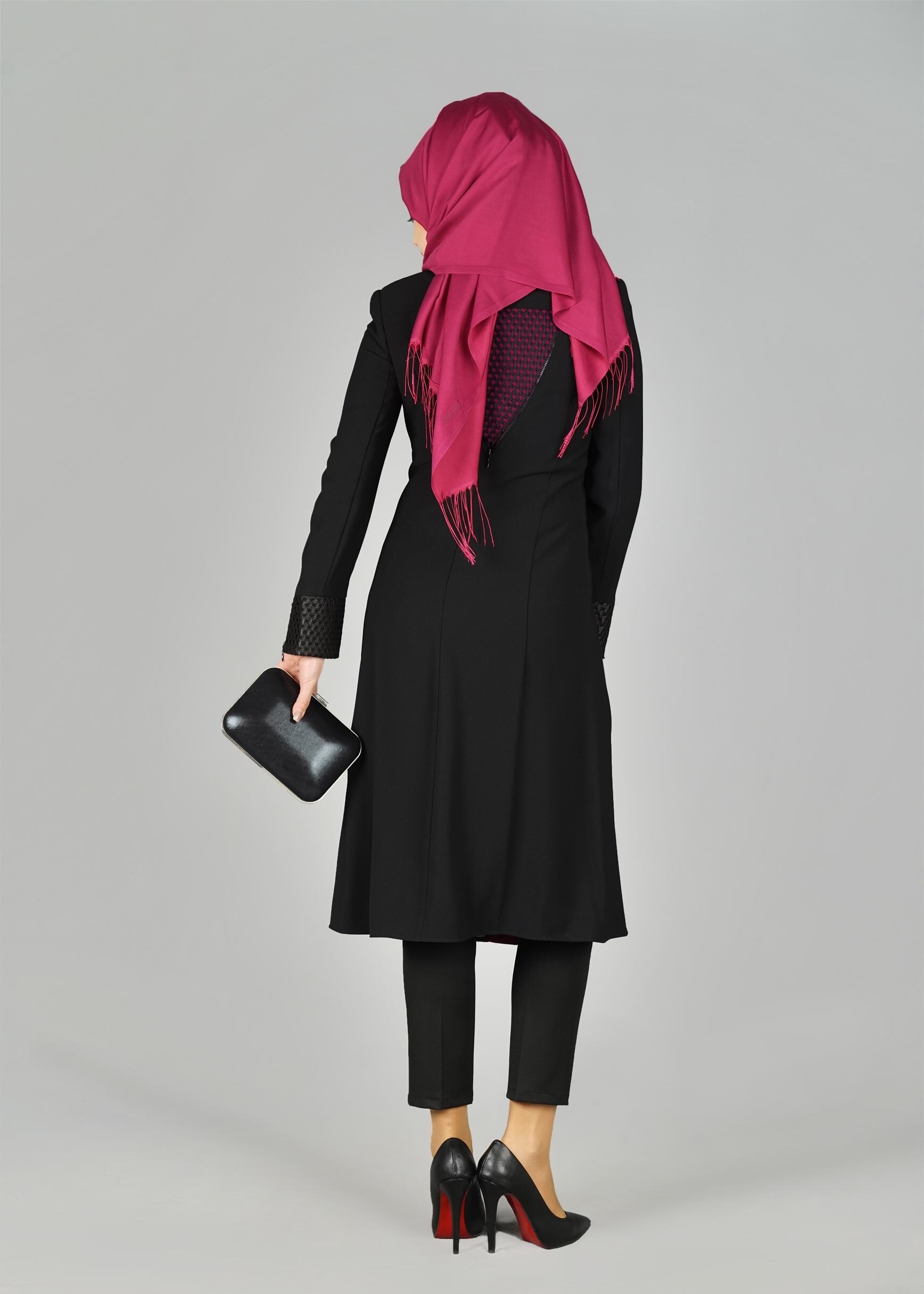 Tesettür giyim MOR BEL KISMI AKSESUARLI FERMUARLI TRENÇKOT 1959